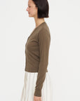 V-Neck Buttoned Cardigan, Mushroom