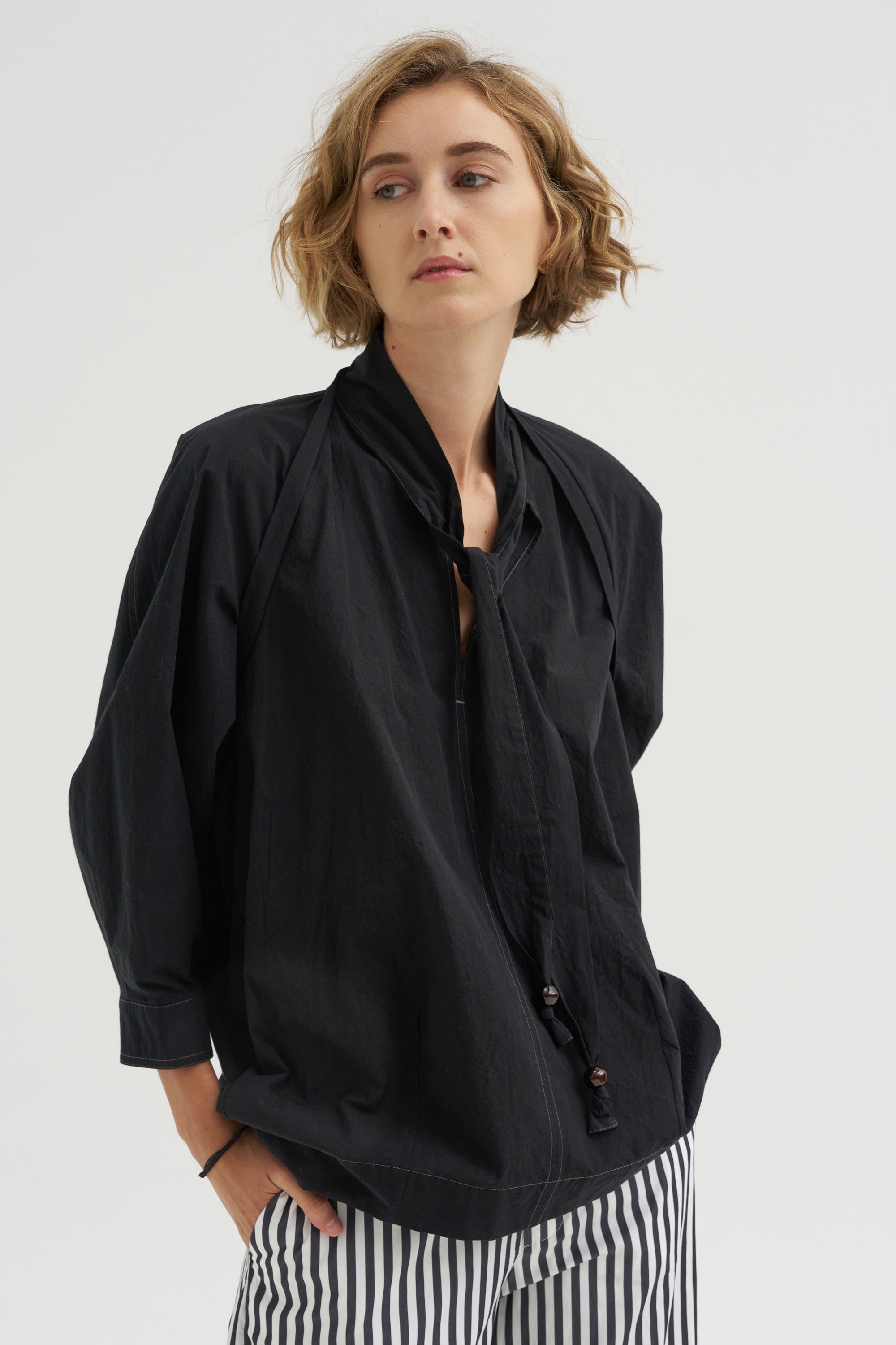 Blouse With Scarf, Black