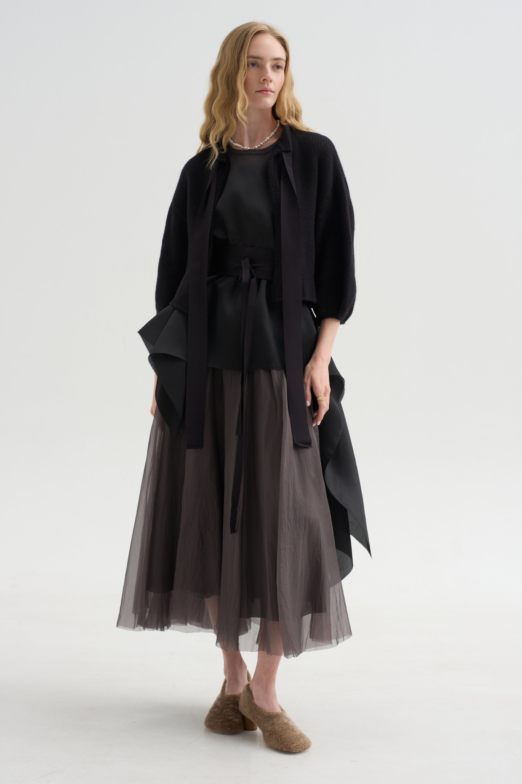 Cashmere Merino Bow Sweater, Black