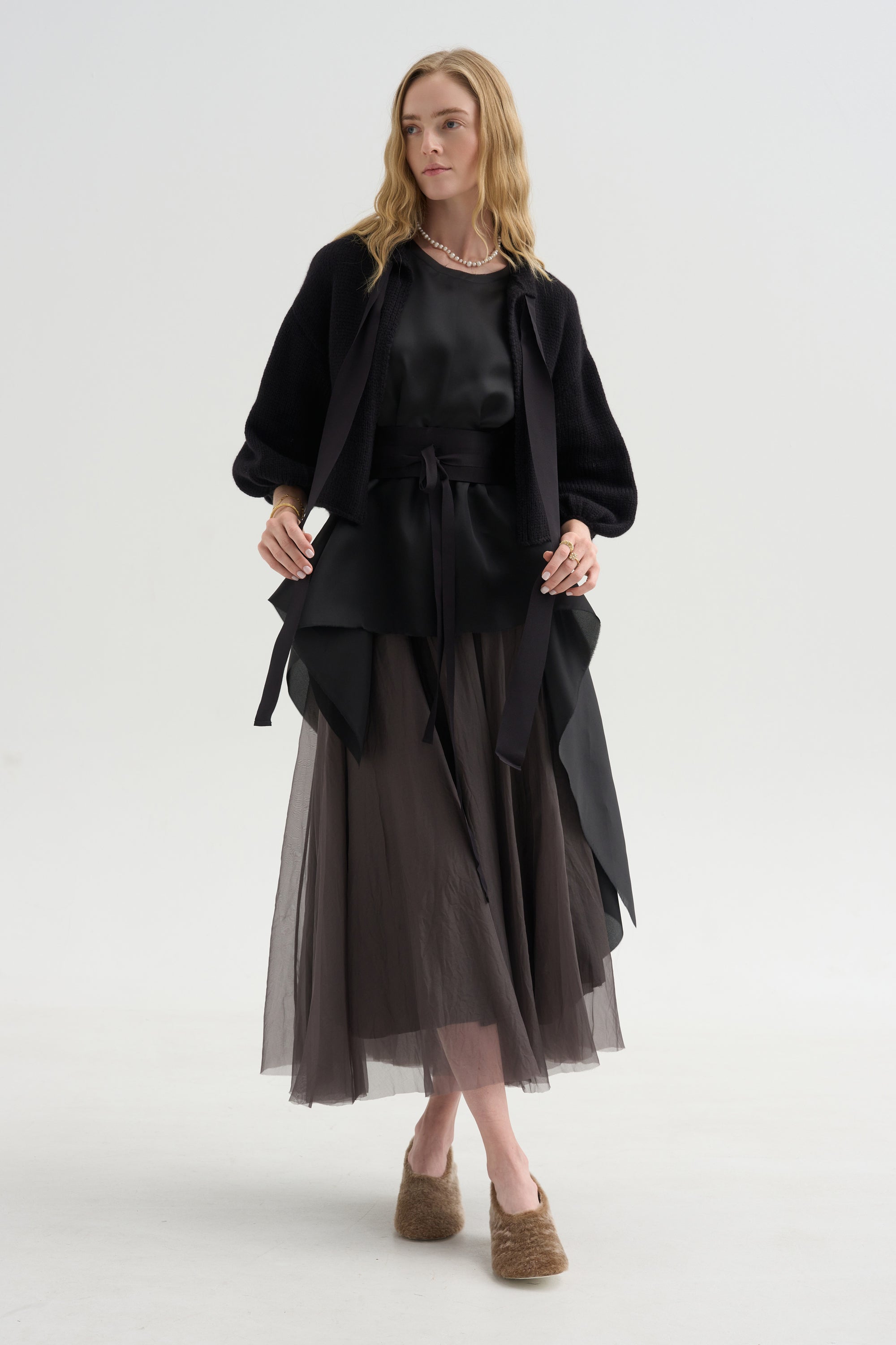 Cashmere Merino Bow Sweater, Black