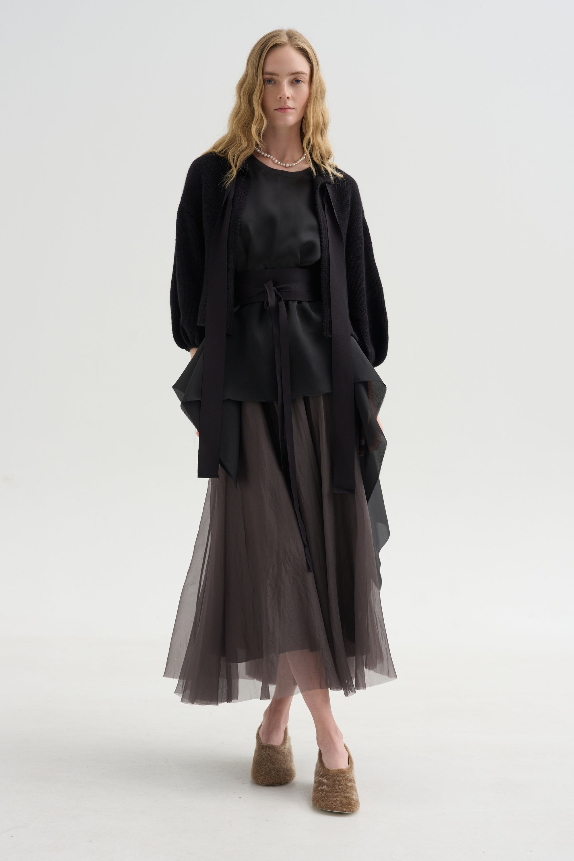 Cashmere Merino Bow Sweater, Black