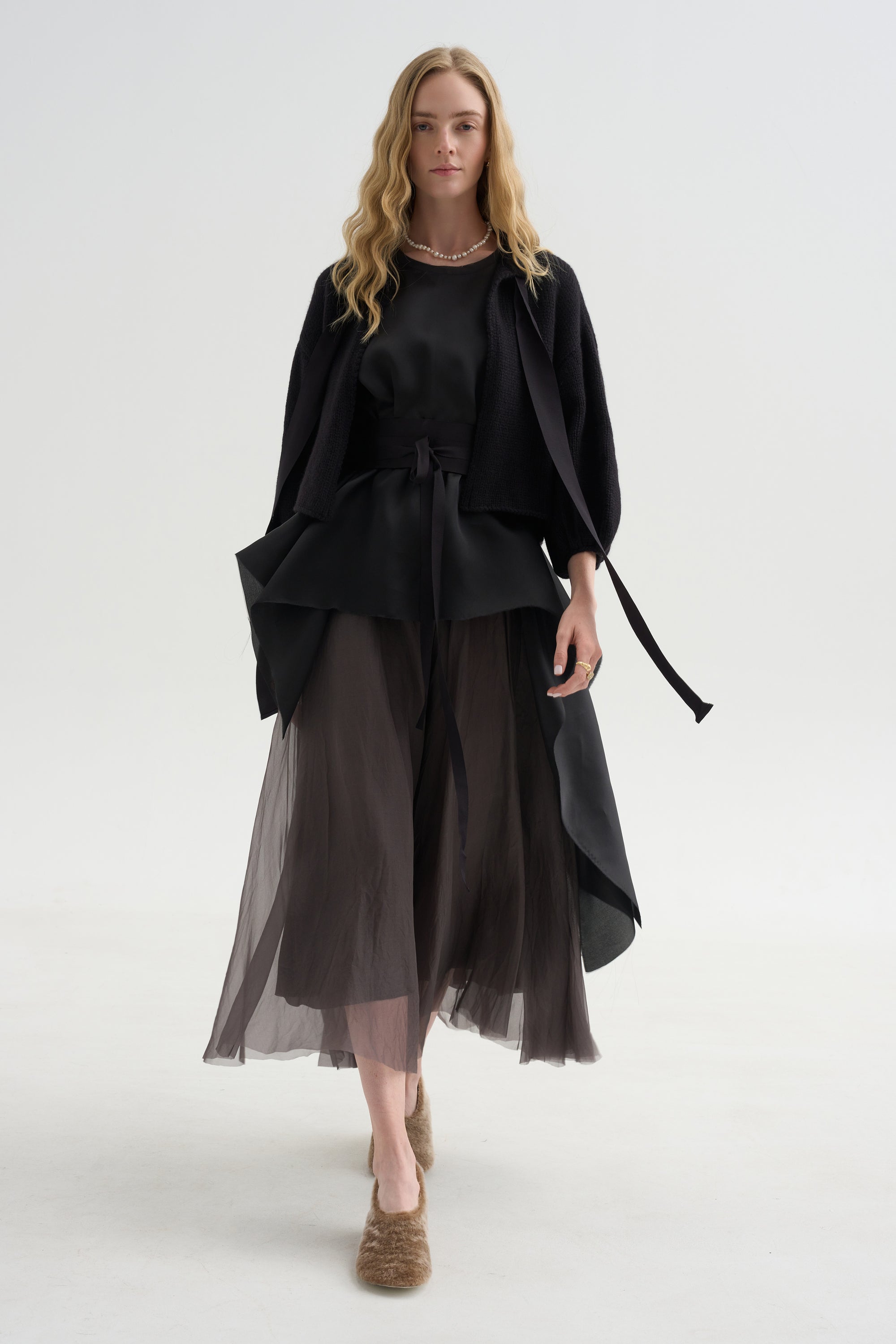 Cashmere Merino Bow Sweater, Black
