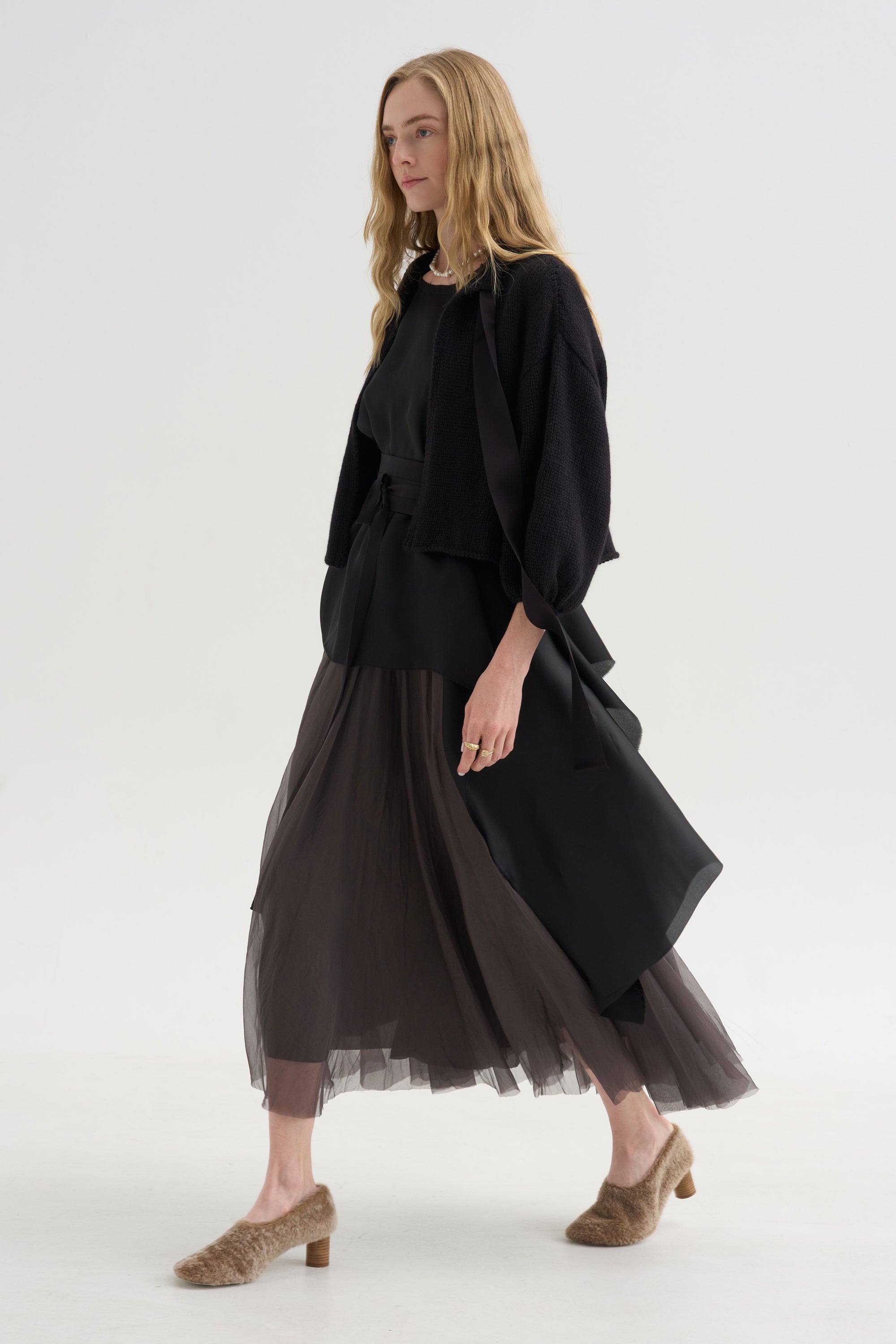 Cashmere Merino Bow Sweater, Black
