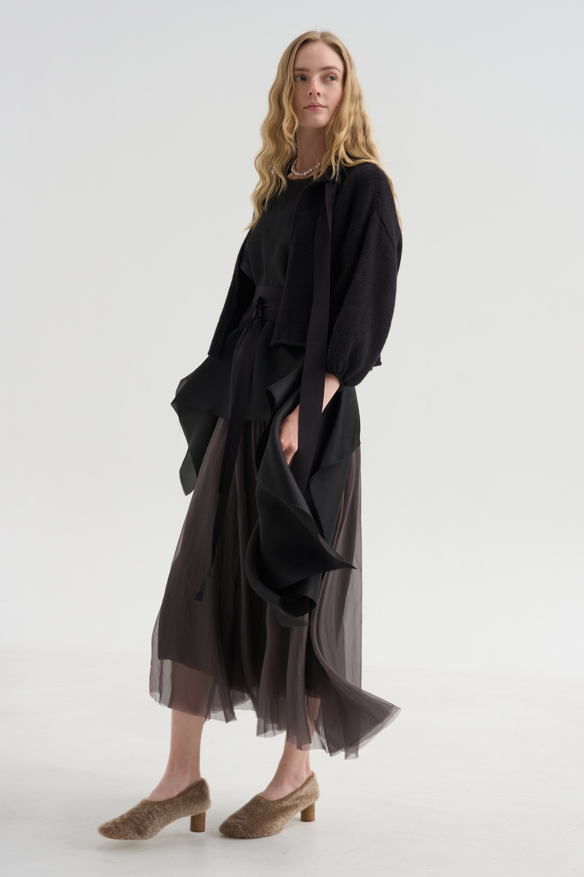 Cashmere Merino Bow Sweater, Black