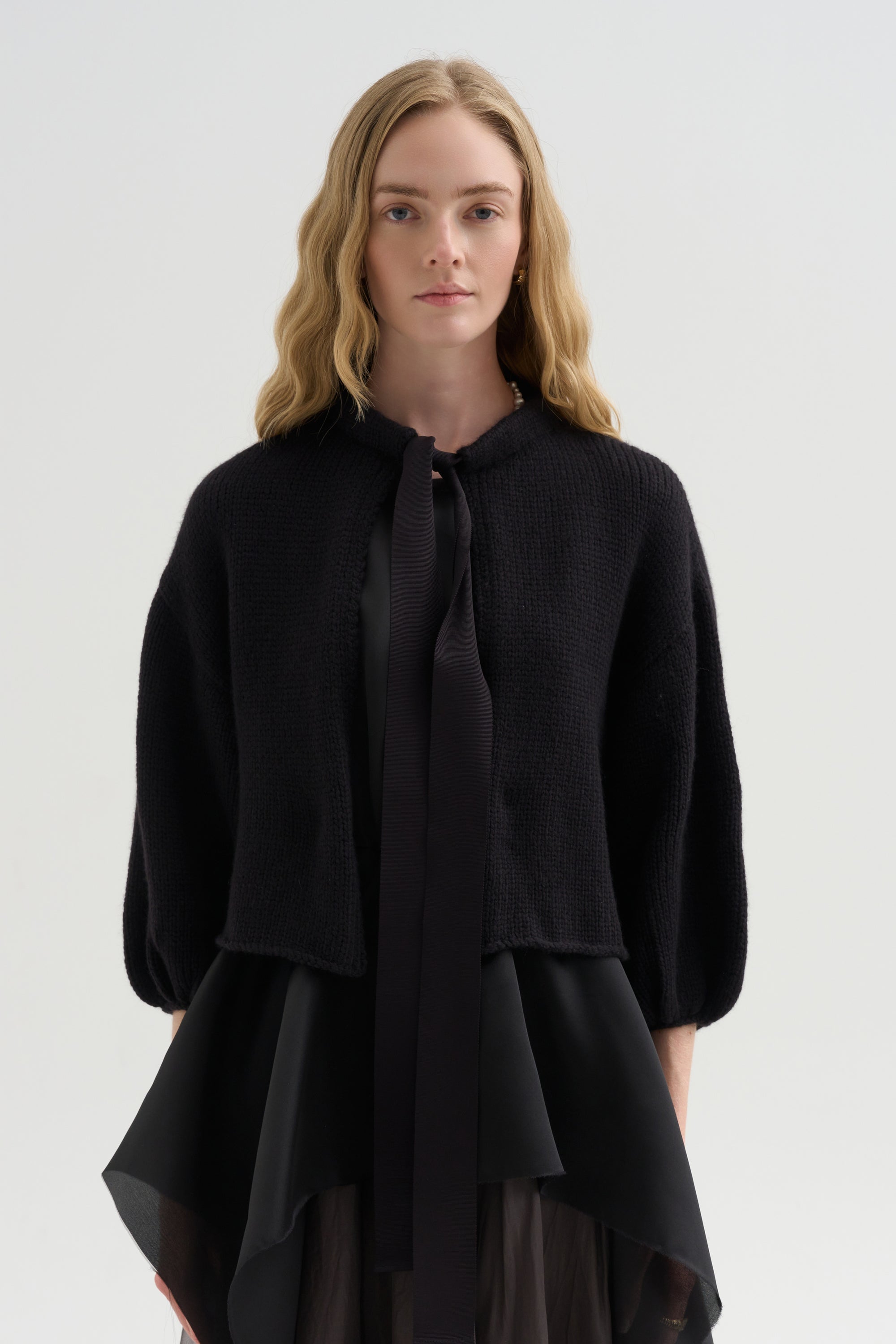Cashmere Merino Bow Sweater, Black
