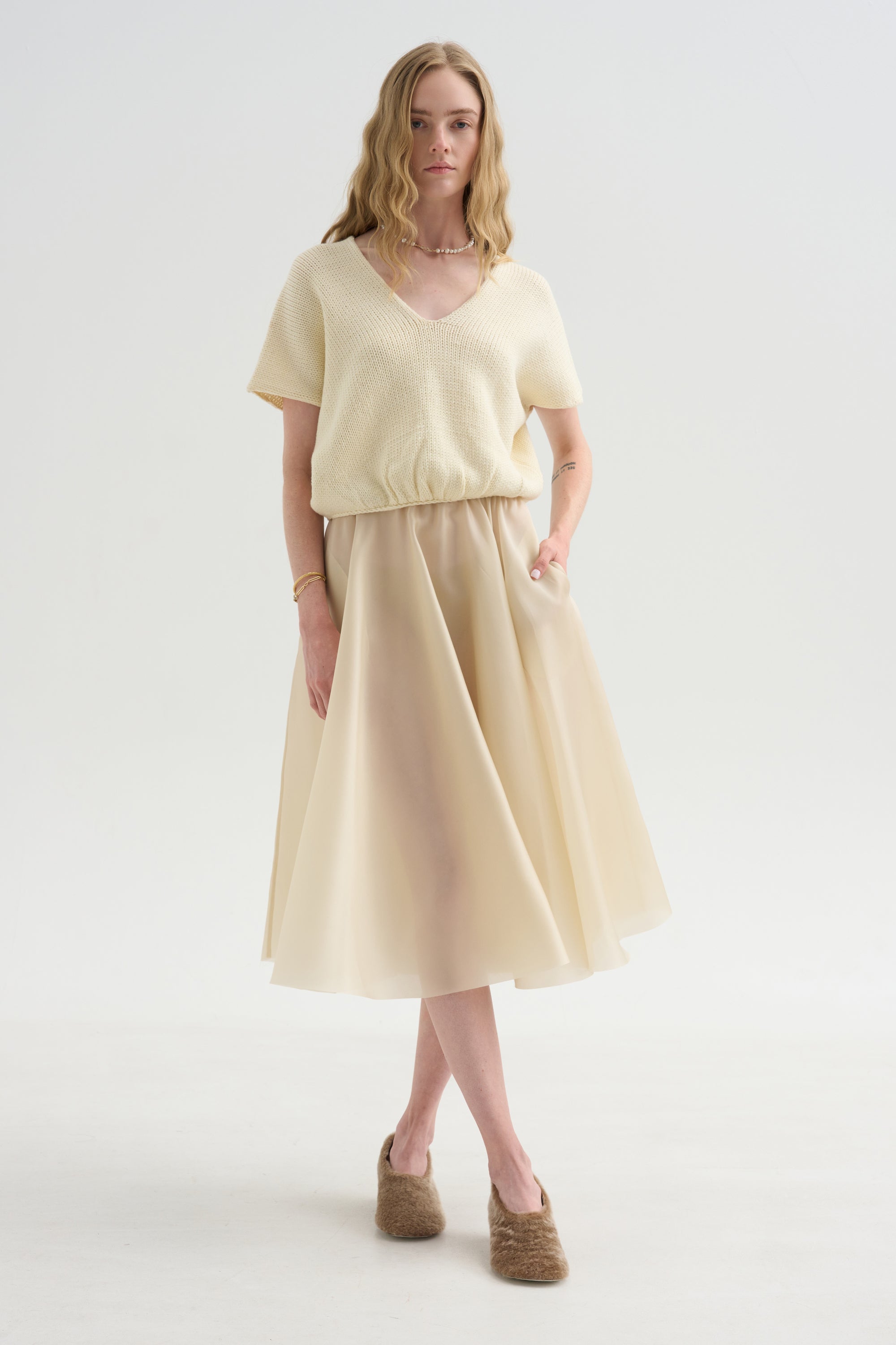 Satin Organza Skirt, Sand