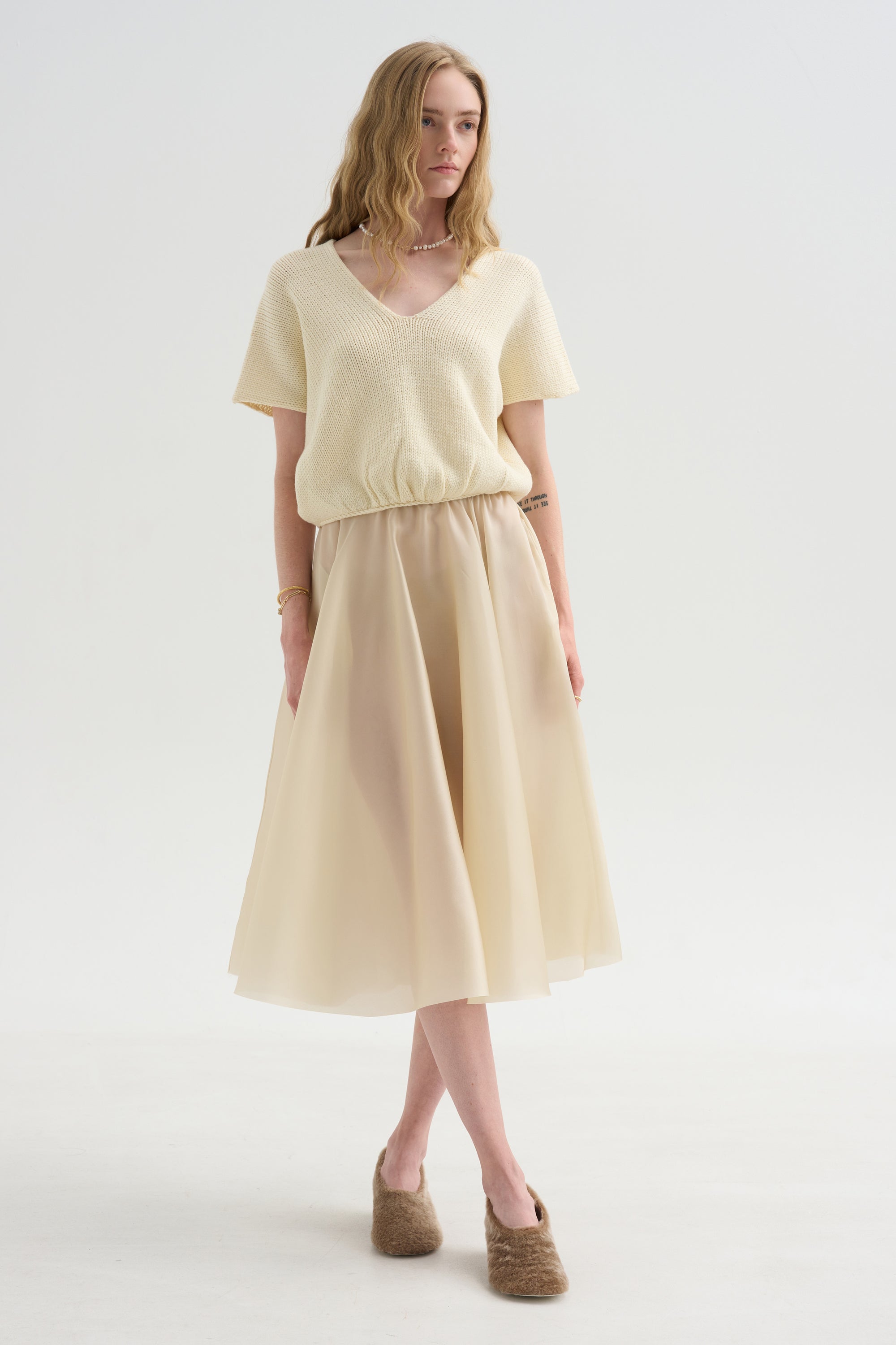 Satin Organza Skirt, Sand
