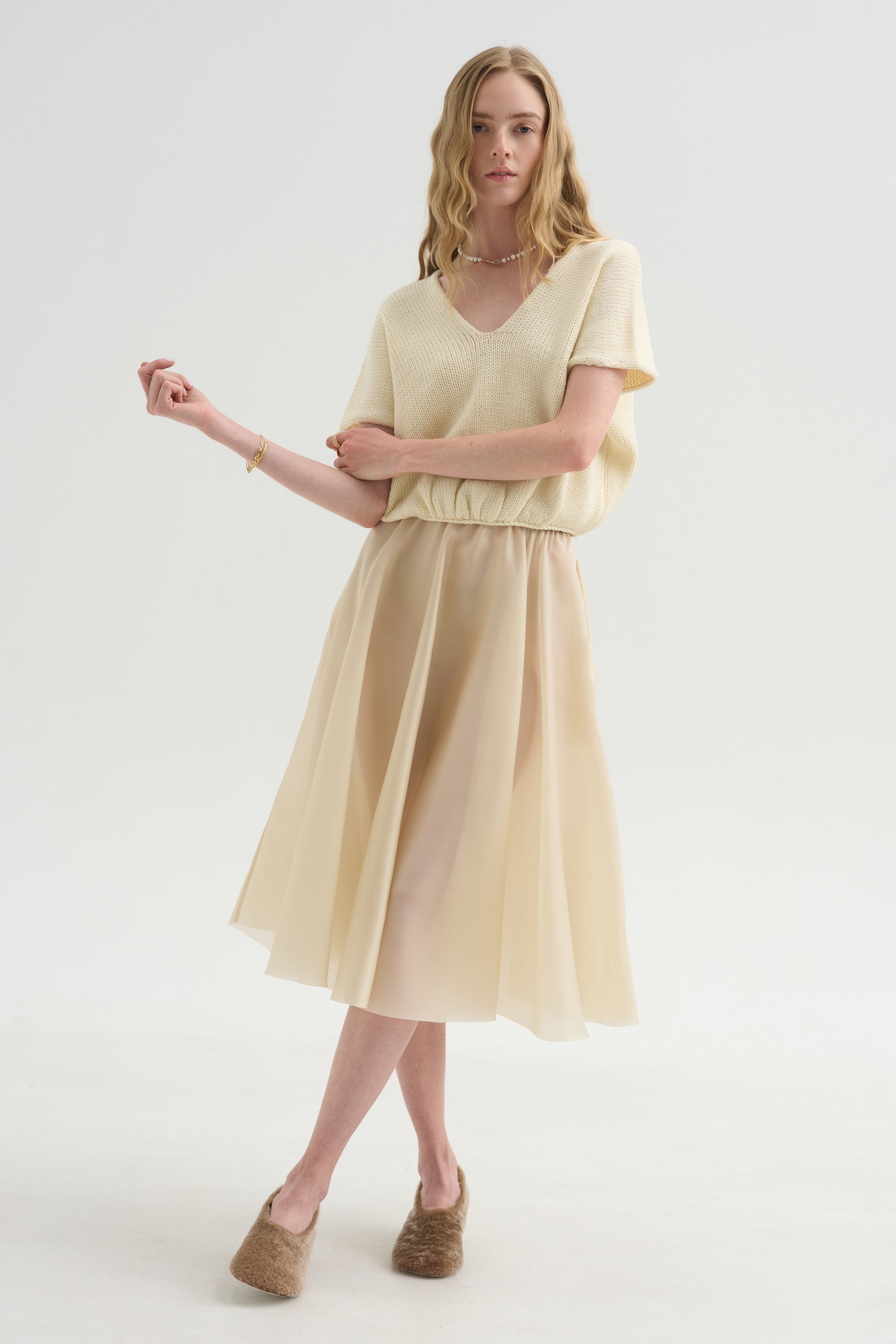 Satin Organza Skirt, Sand