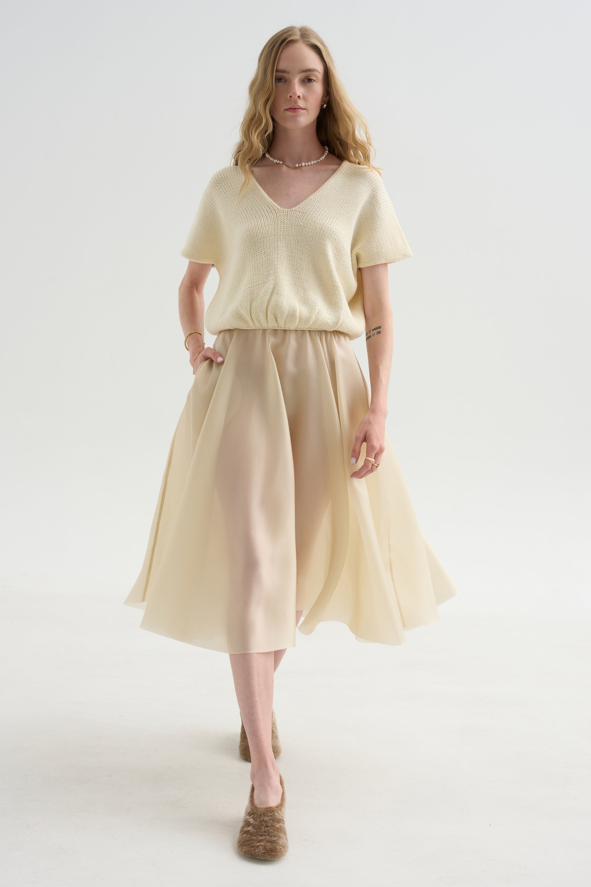 Satin Organza Skirt, Sand