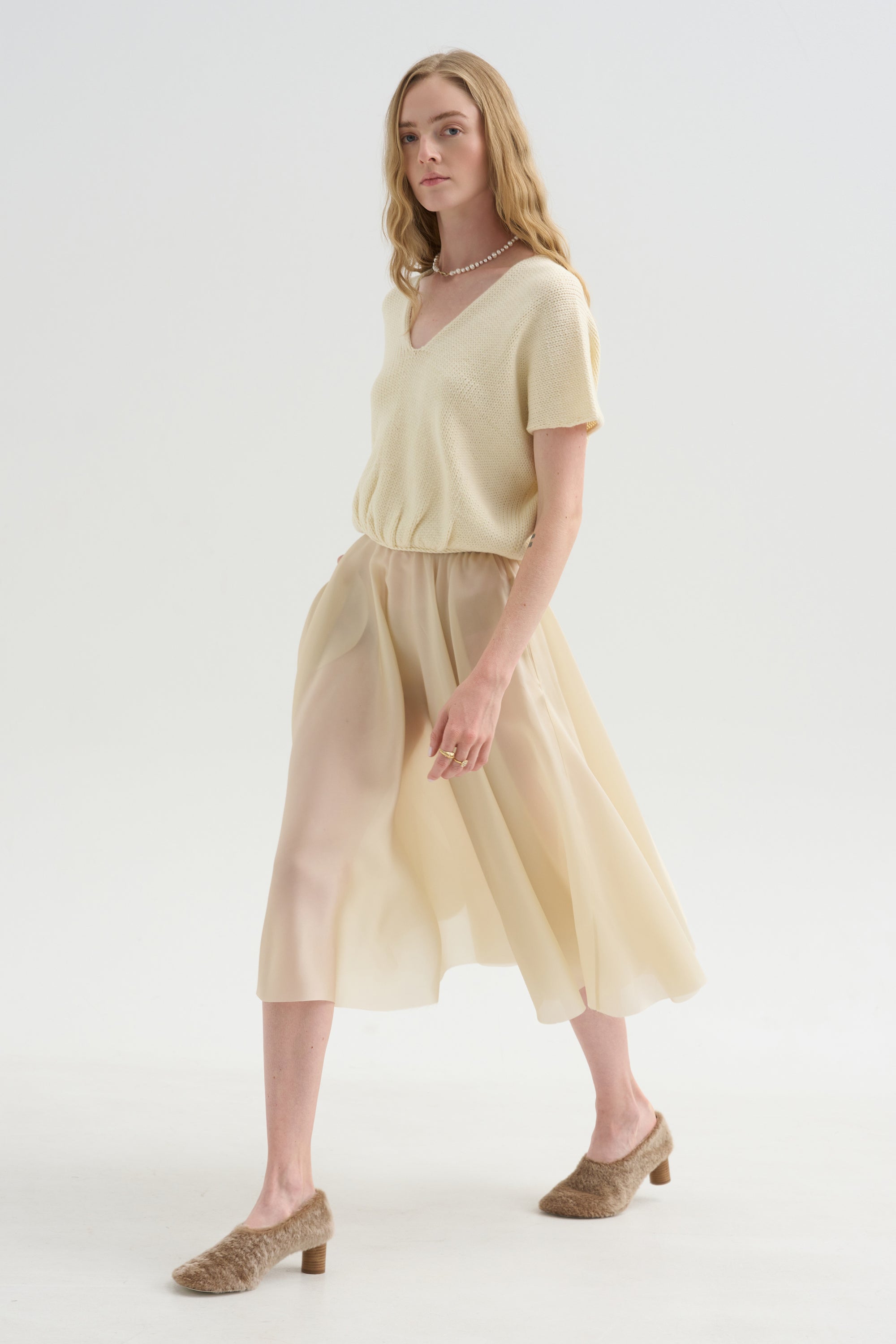 Satin Organza Skirt, Sand