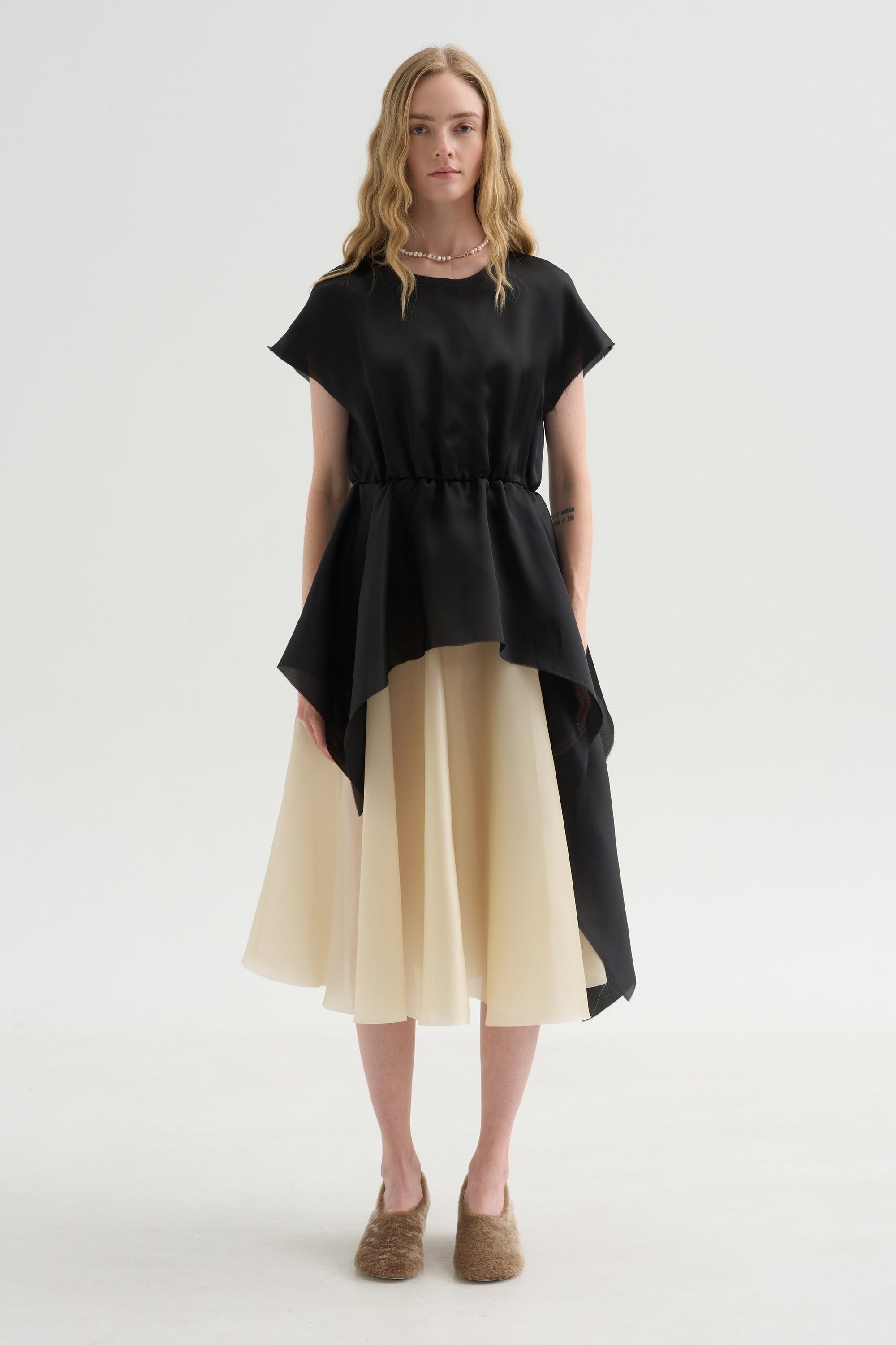 Satin Organza Top, Black