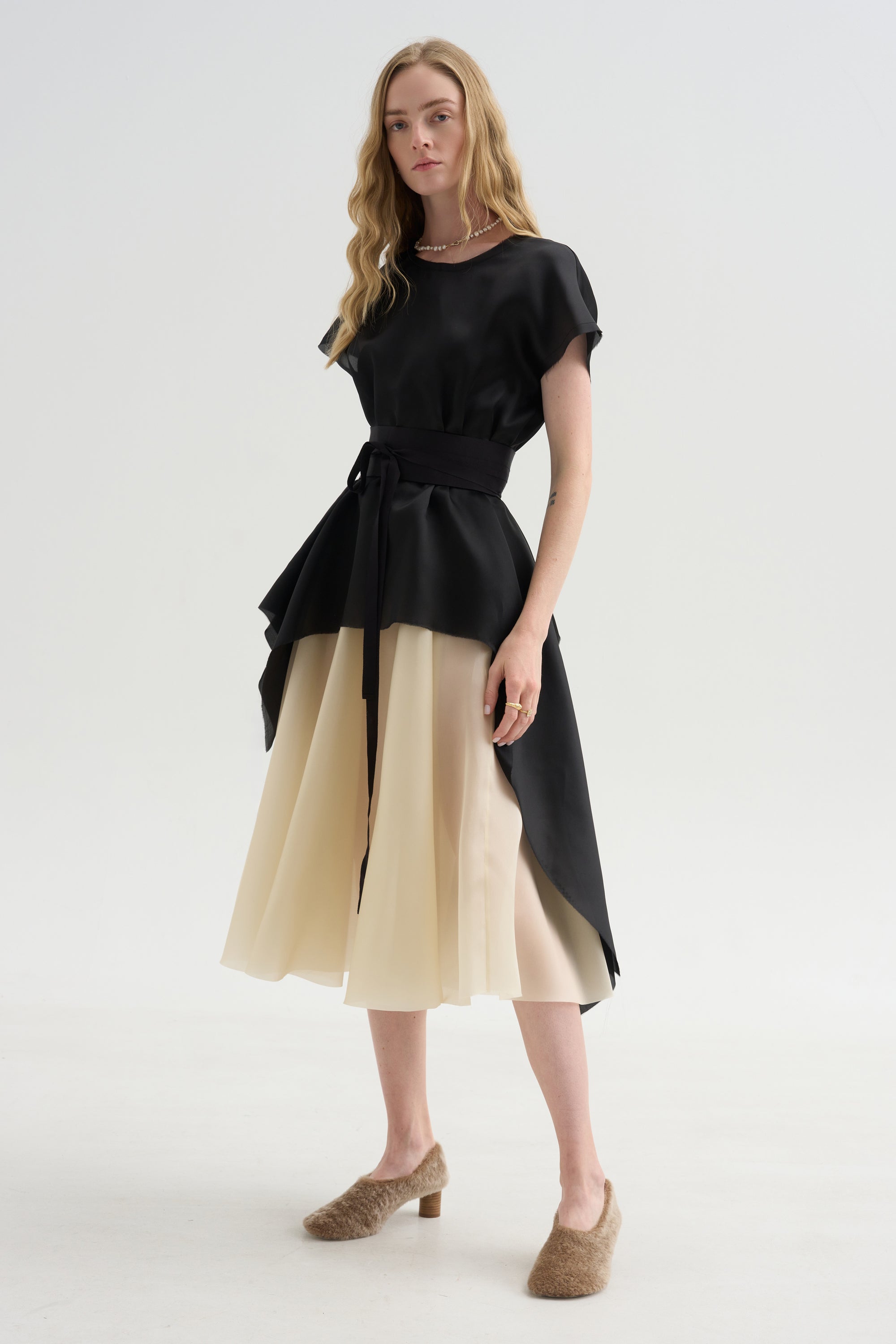 Satin Organza Top, Black