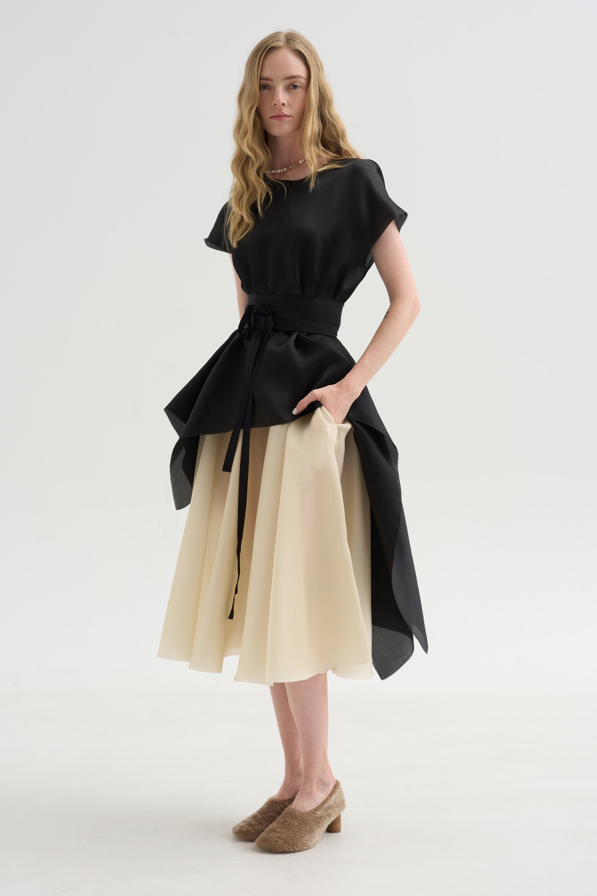 Satin Organza Top, Black