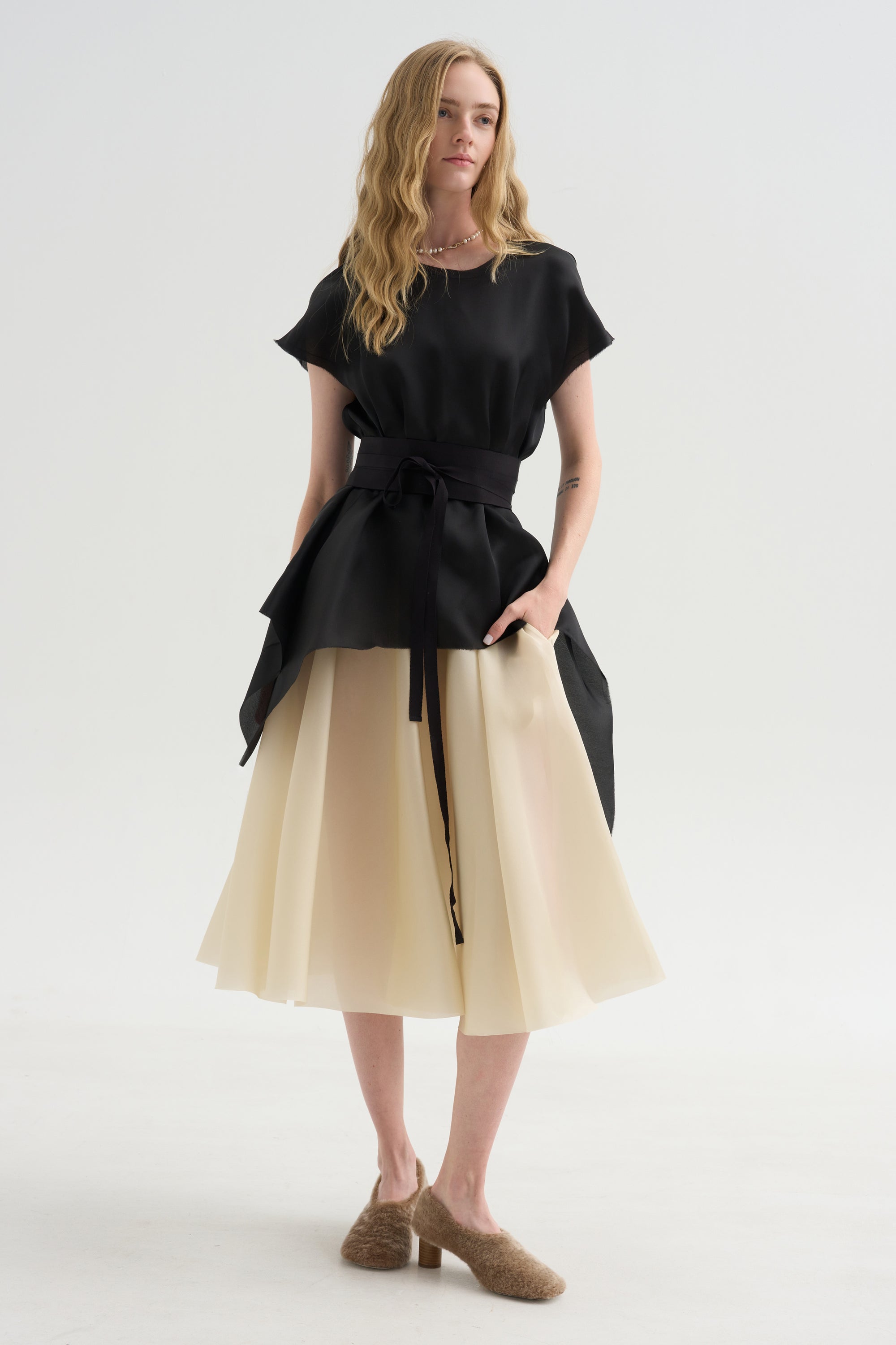 Satin Organza Top, Black