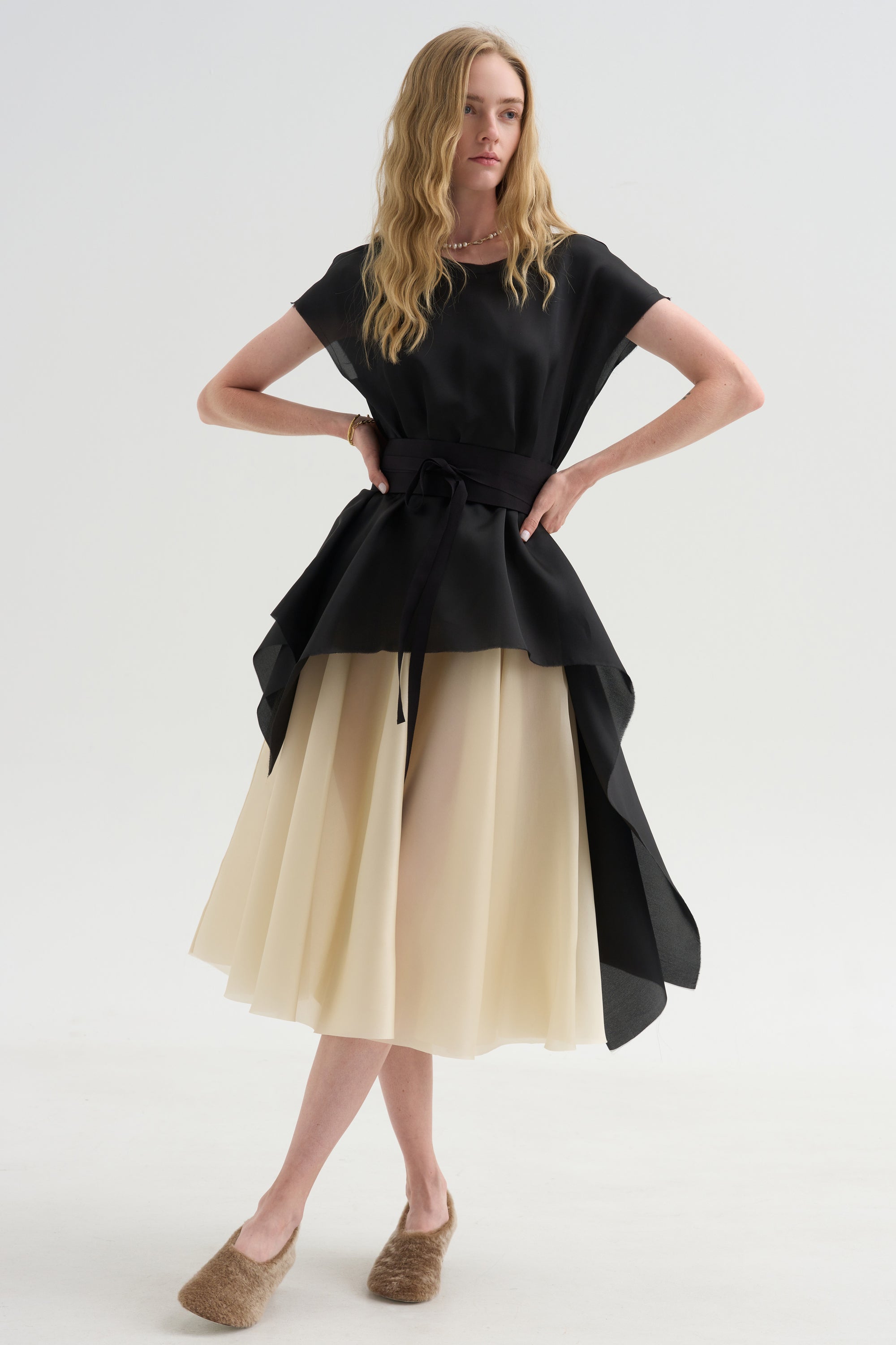 Satin Organza Top, Black