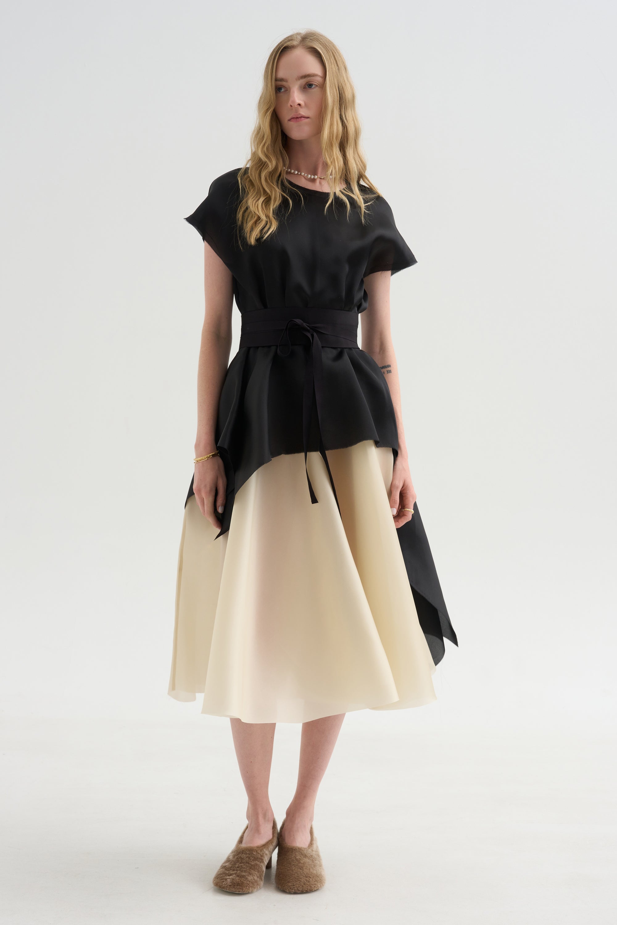 Satin Organza Top, Black