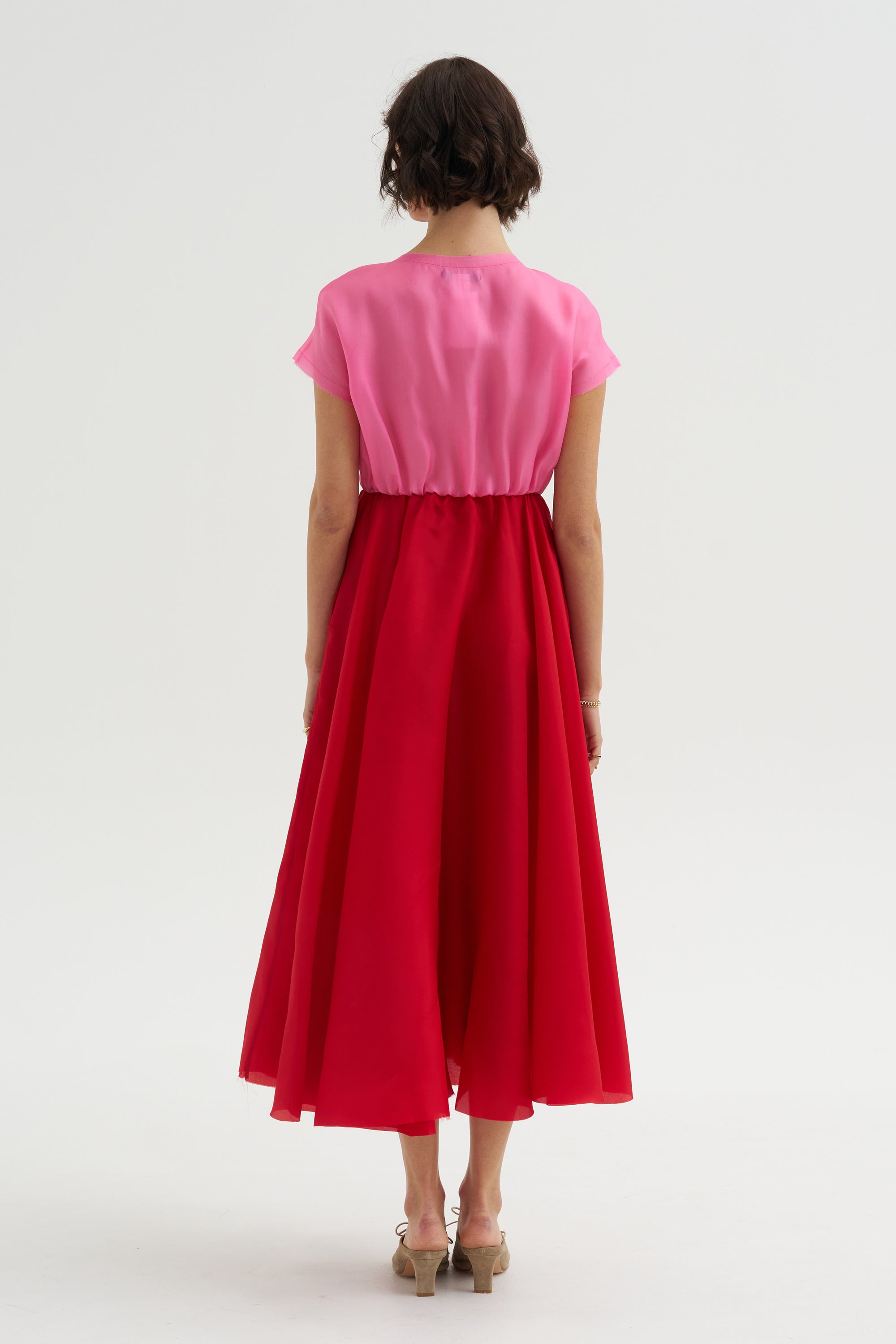 Silk Satin Organza Dress, Pink & Red – Kick Pleat Silk Satin Organza Dress, Pink & Red – Kick Pleat
