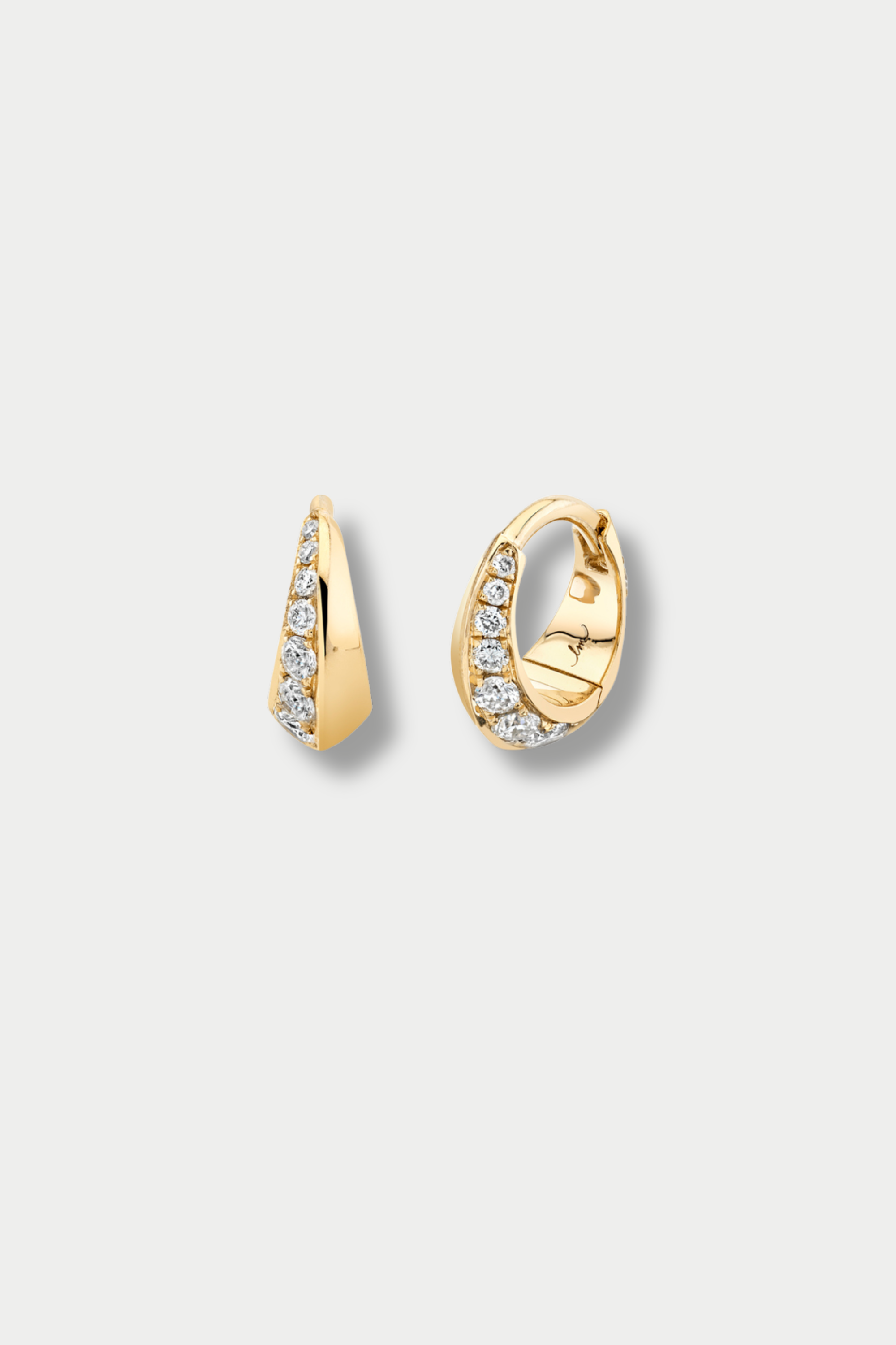 Mini Pavé Crescent Hoop - Right, Yellow Gold