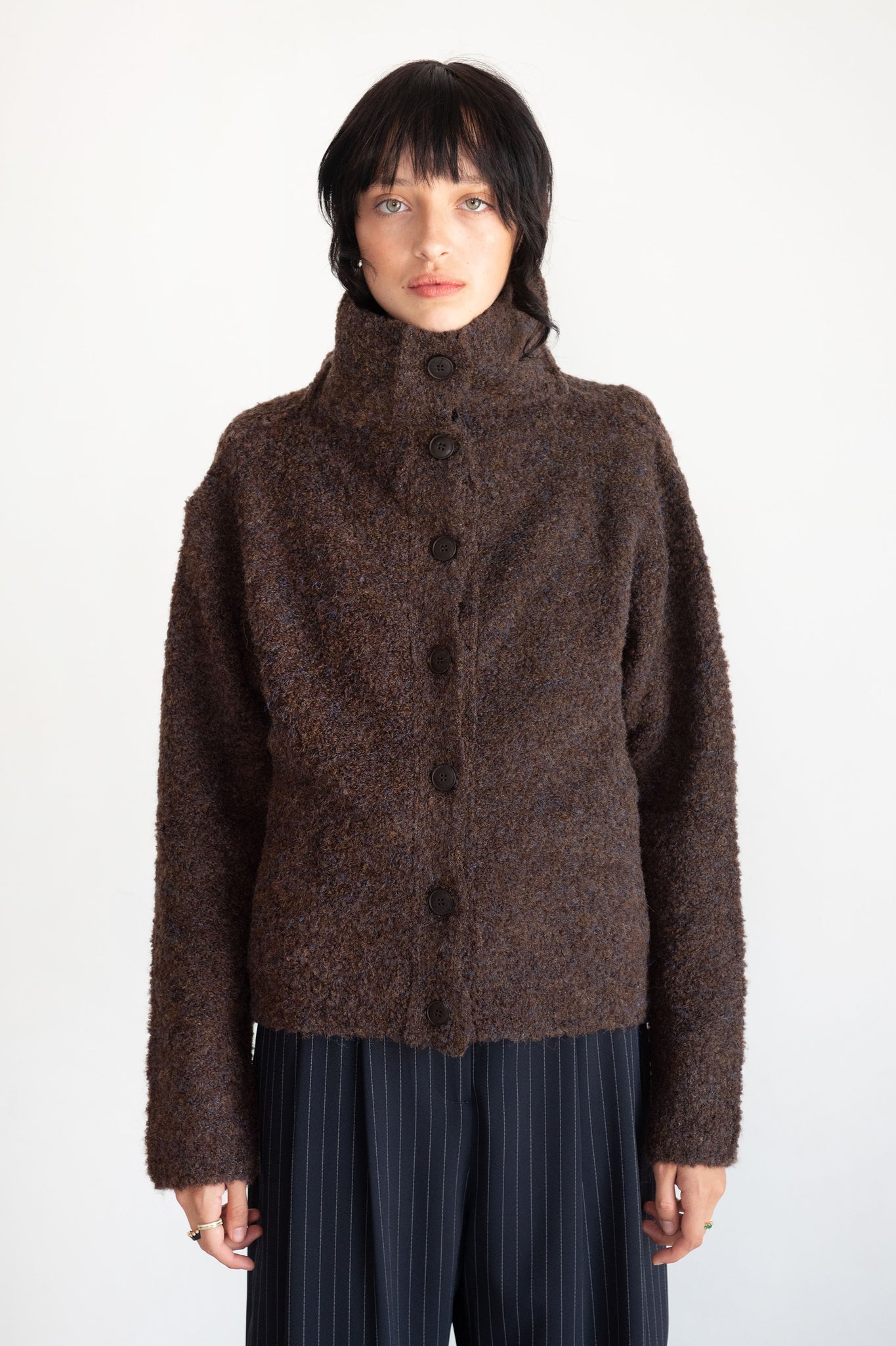 MIJEONG PARK - Spread Collar Boucle Cardigan, Brown