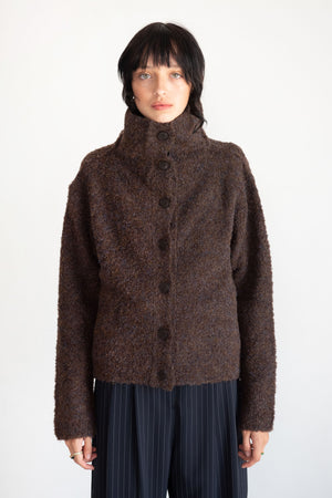 MIJEONG PARK - Spread Collar Boucle Cardigan, Brown