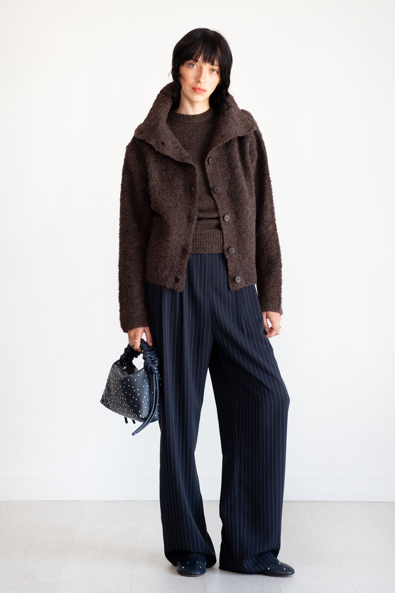 MIJEONG PARK - Spread Collar Boucle Cardigan, Brown