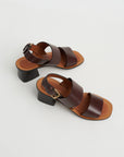 Double Strap Heeled Sandal, Chocolate
