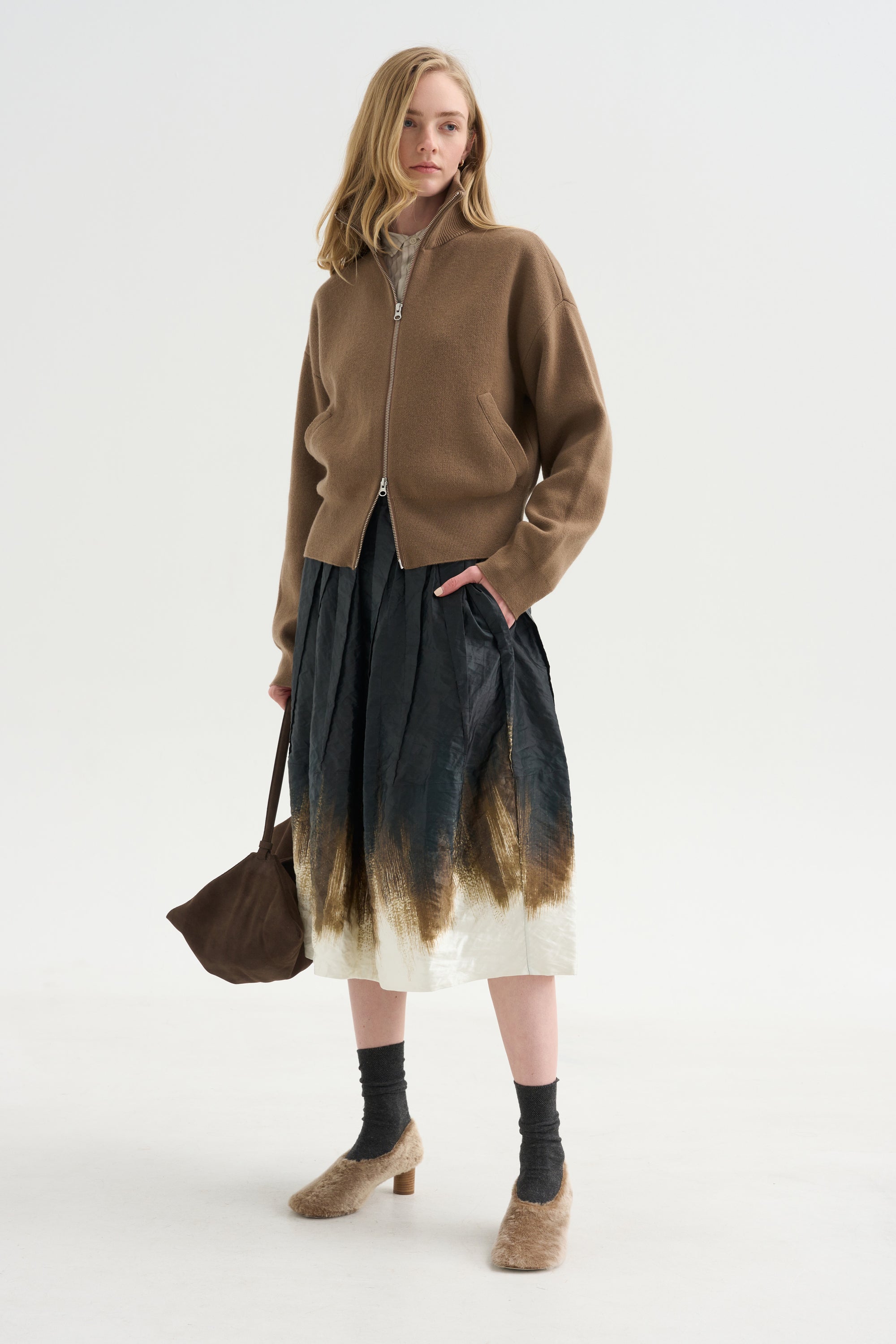 A-Line Skirt, Black Khaki