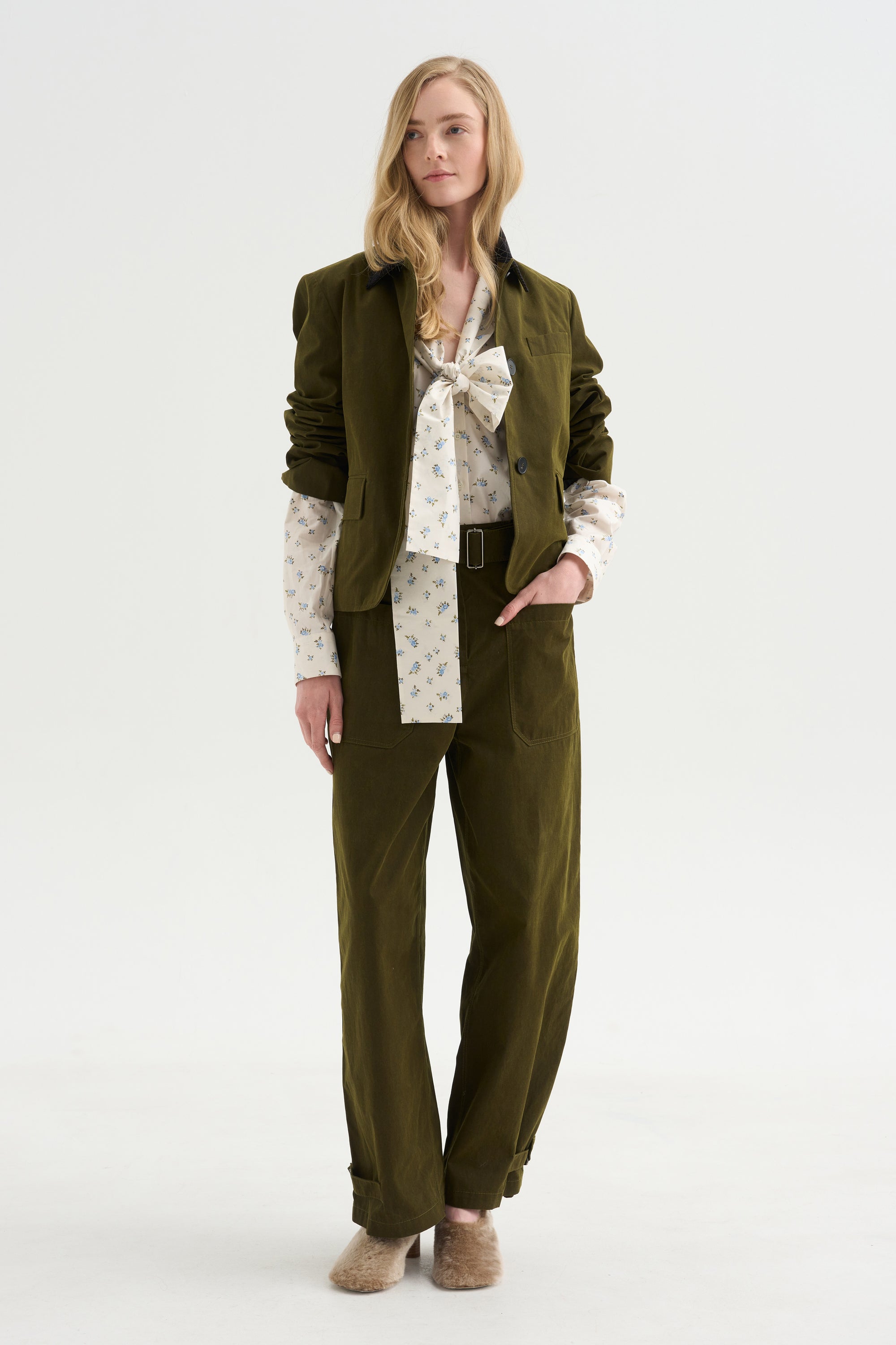 Wide Leg Trousers, Military Green