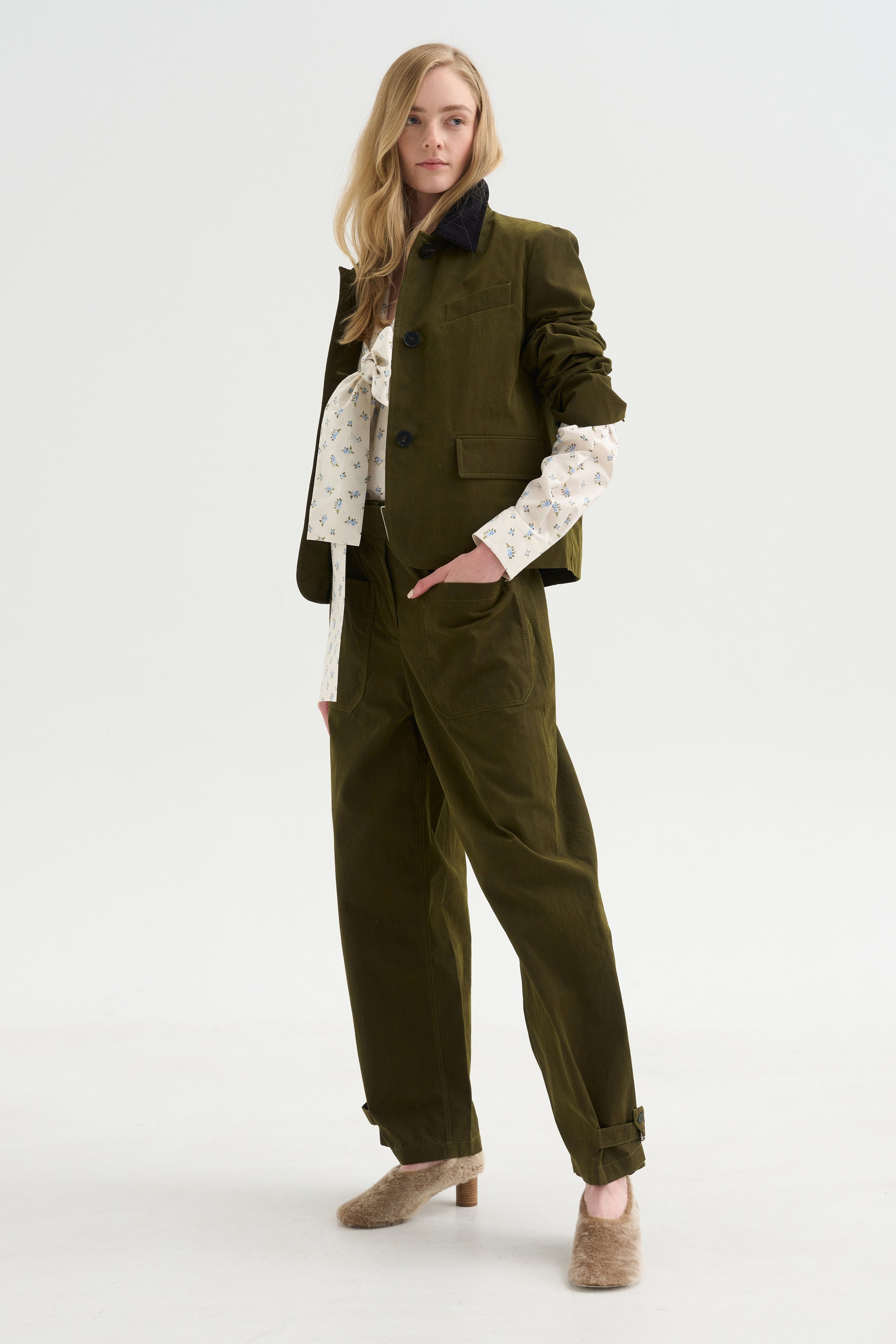 Wide Leg Trousers, Military Green