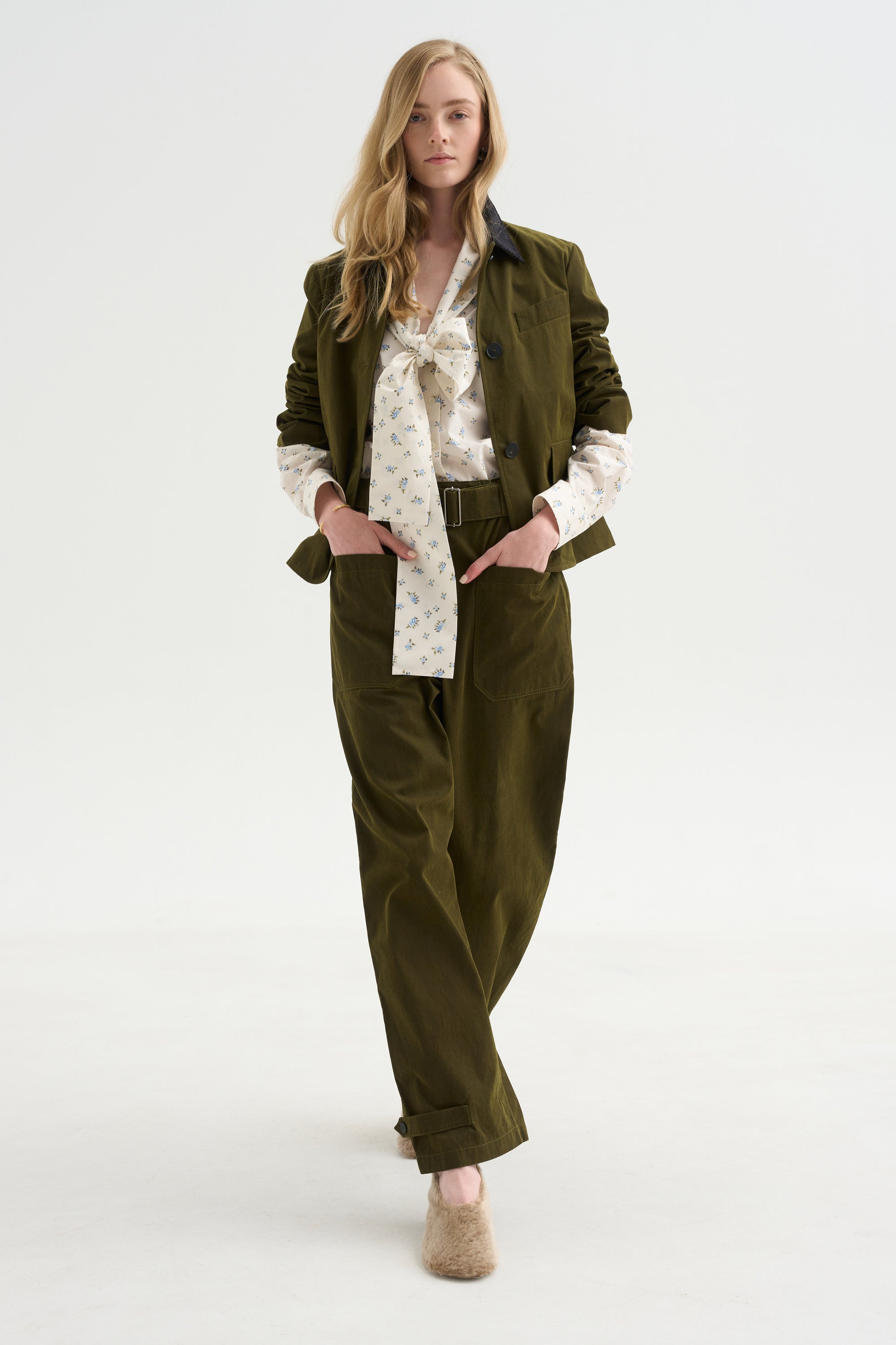 Wide Leg Trousers, Military Green