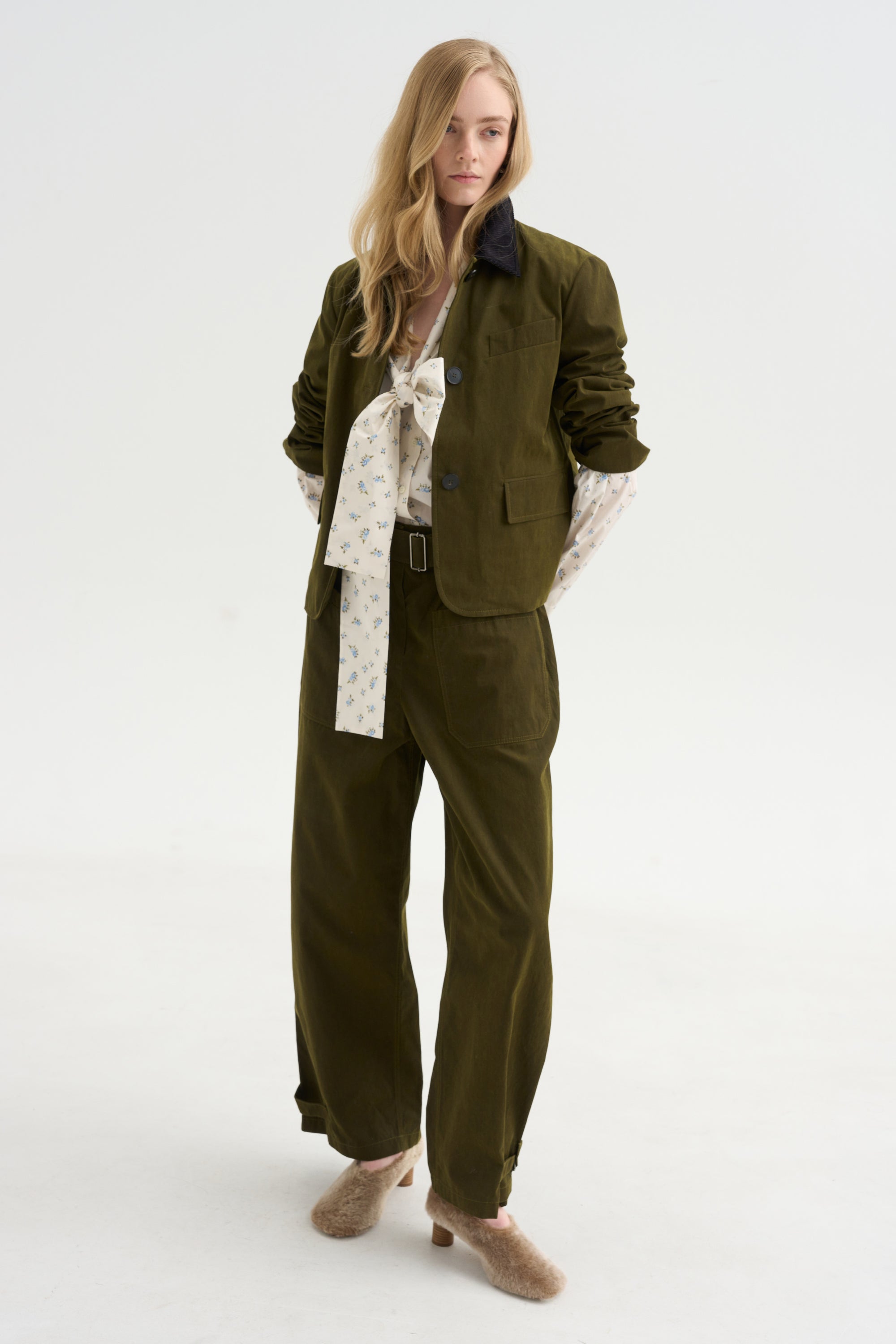 Wide Leg Trousers, Military Green