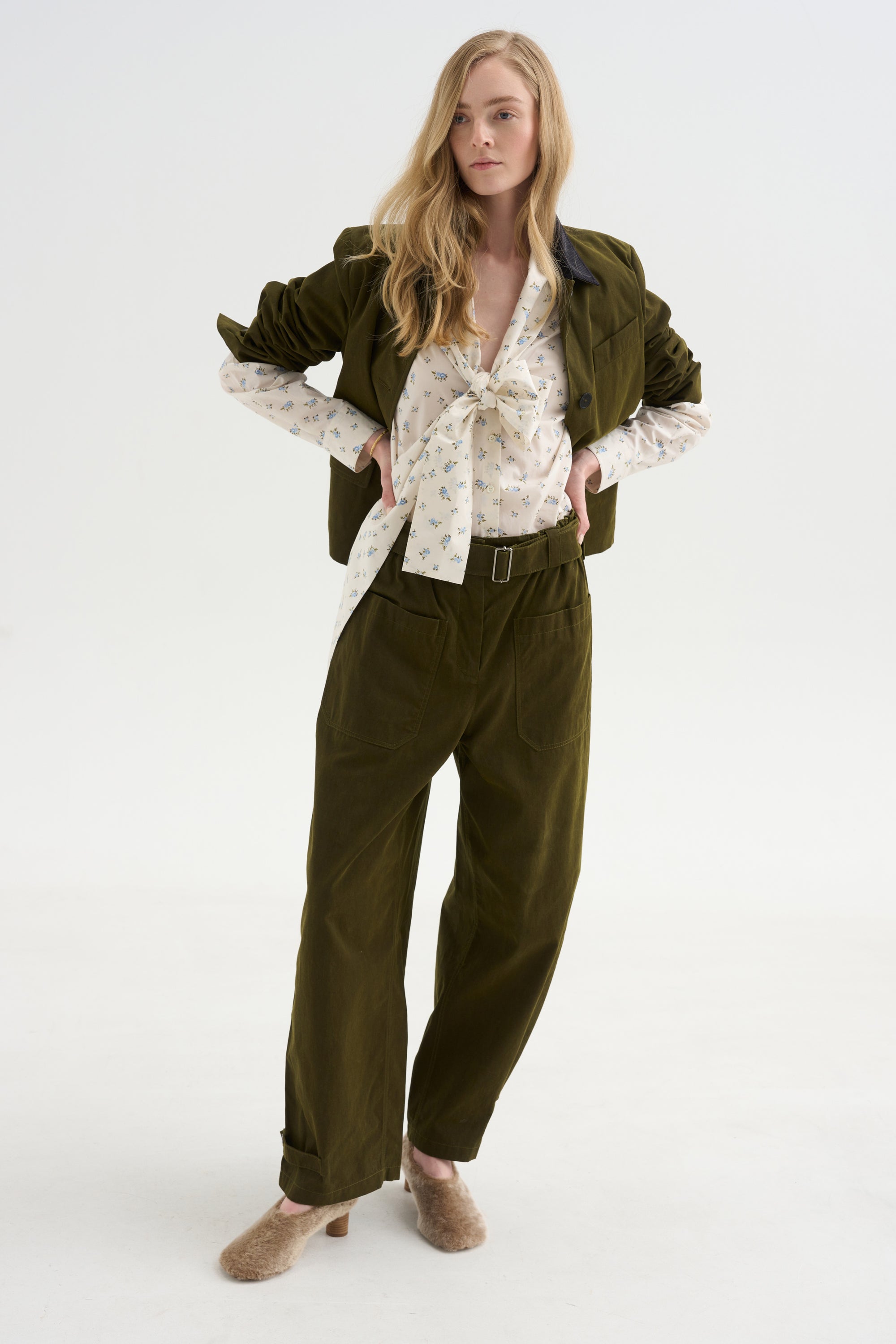 Wide Leg Trousers, Military Green