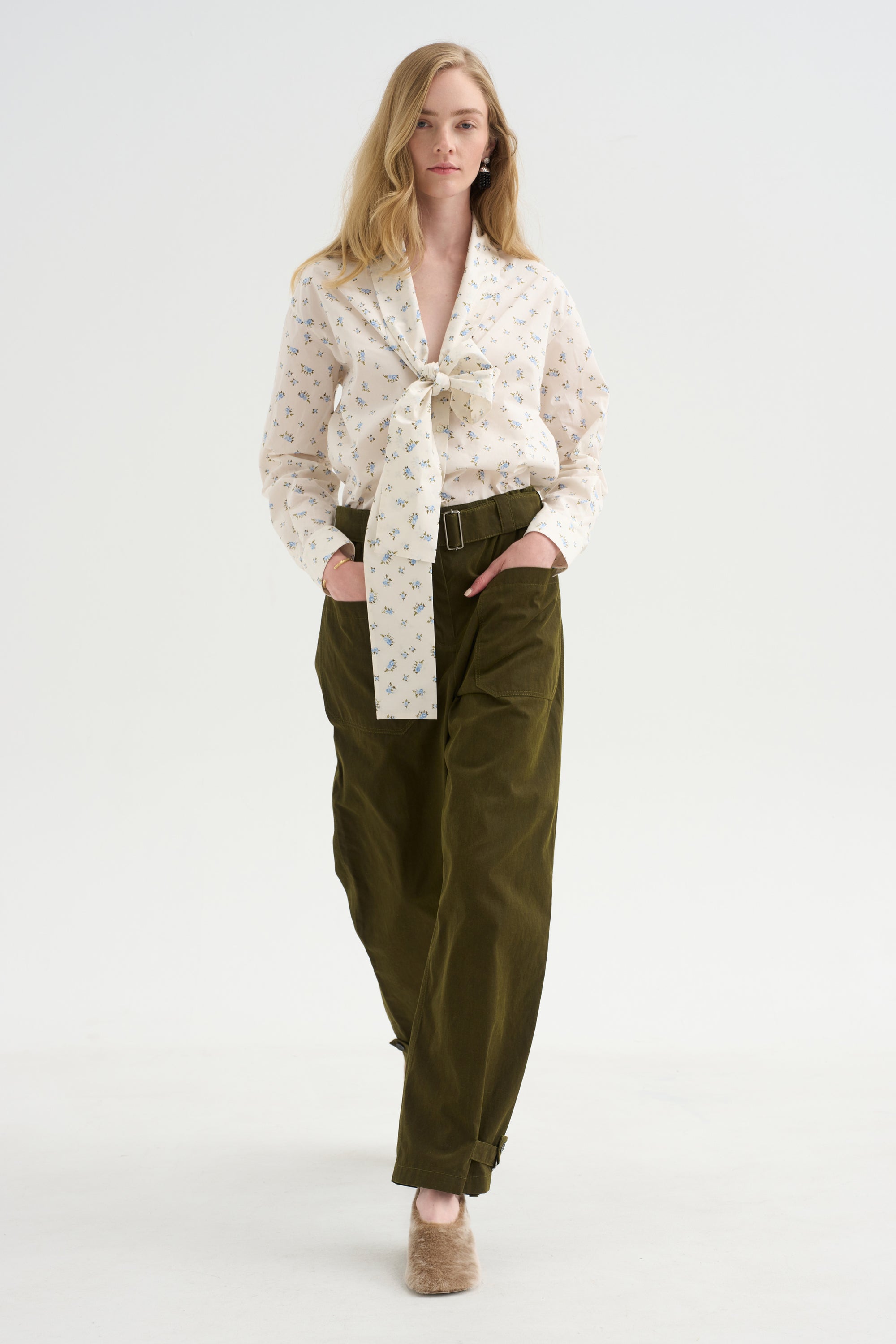 Wide Leg Trousers, Military Green
