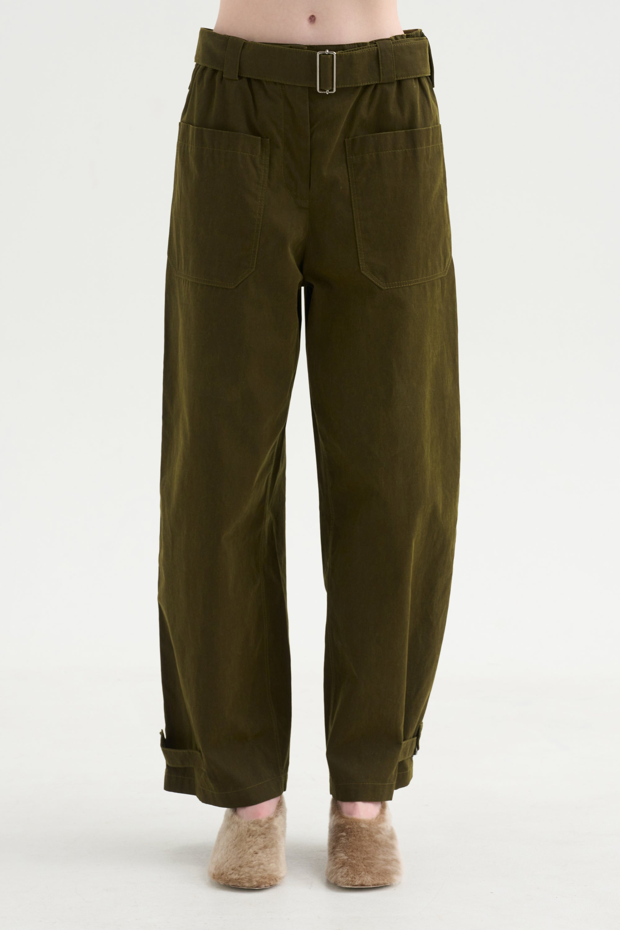 Wide Leg Trousers, Military Green