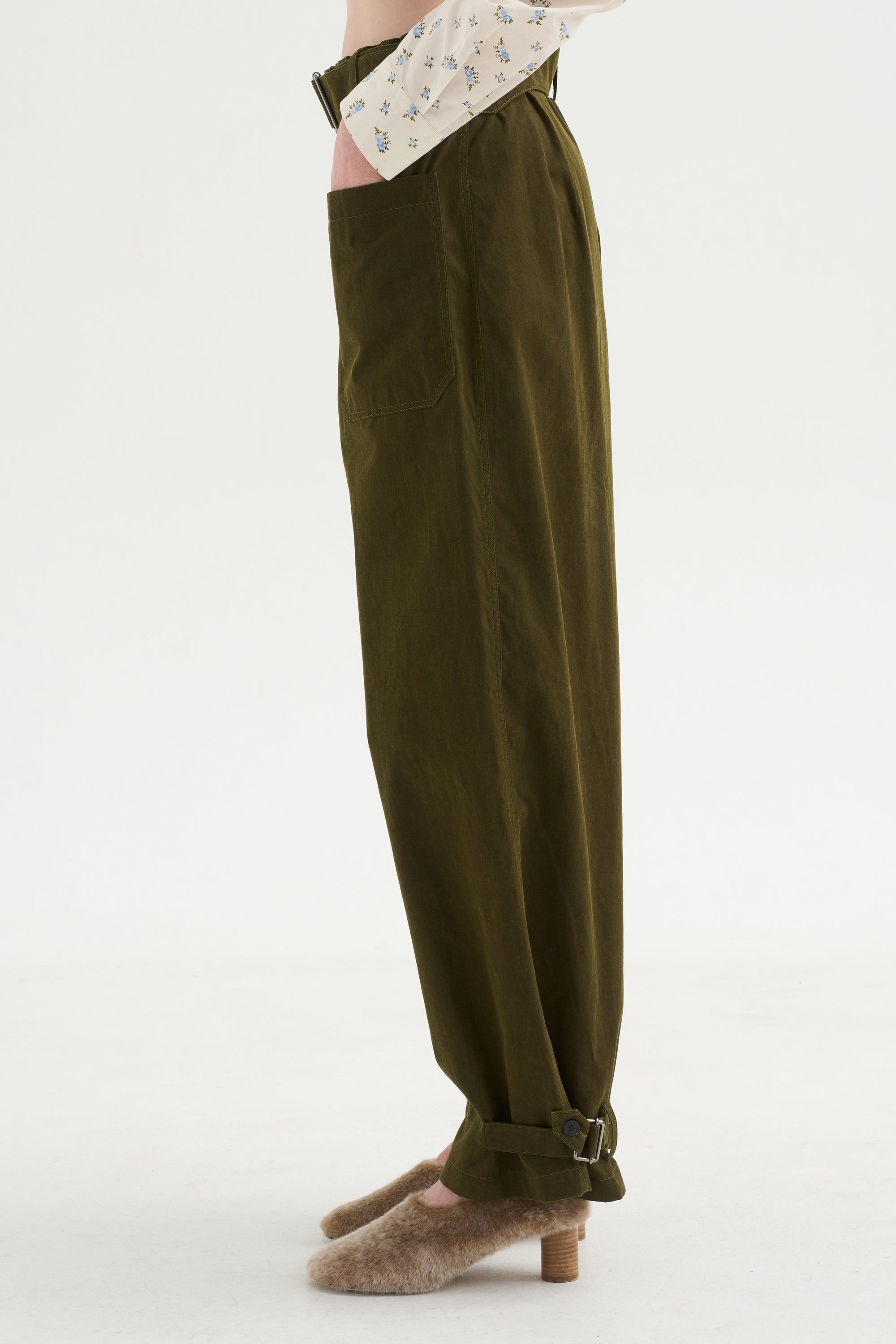 Wide Leg Trousers, Military Green