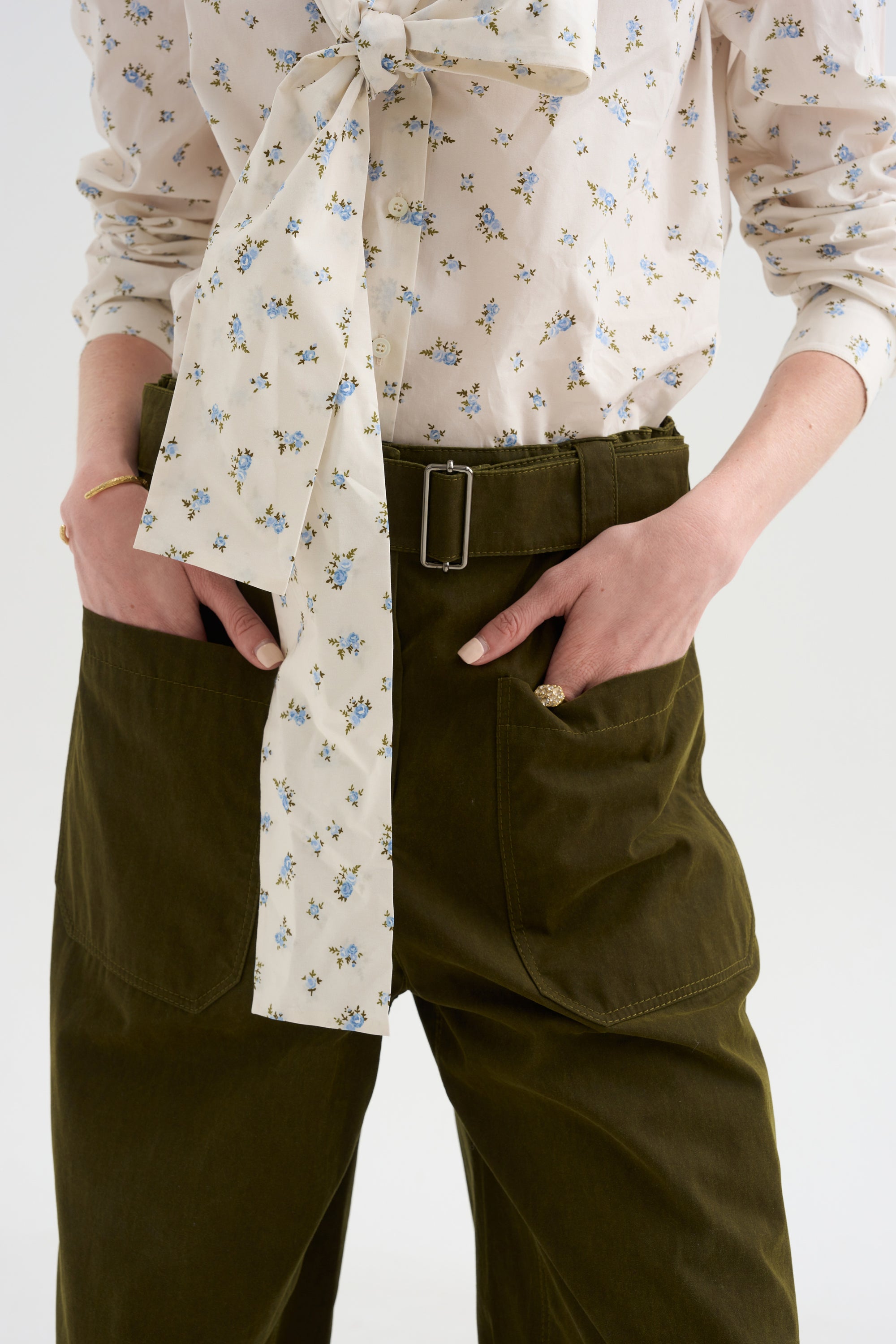 Wide Leg Trousers, Military Green