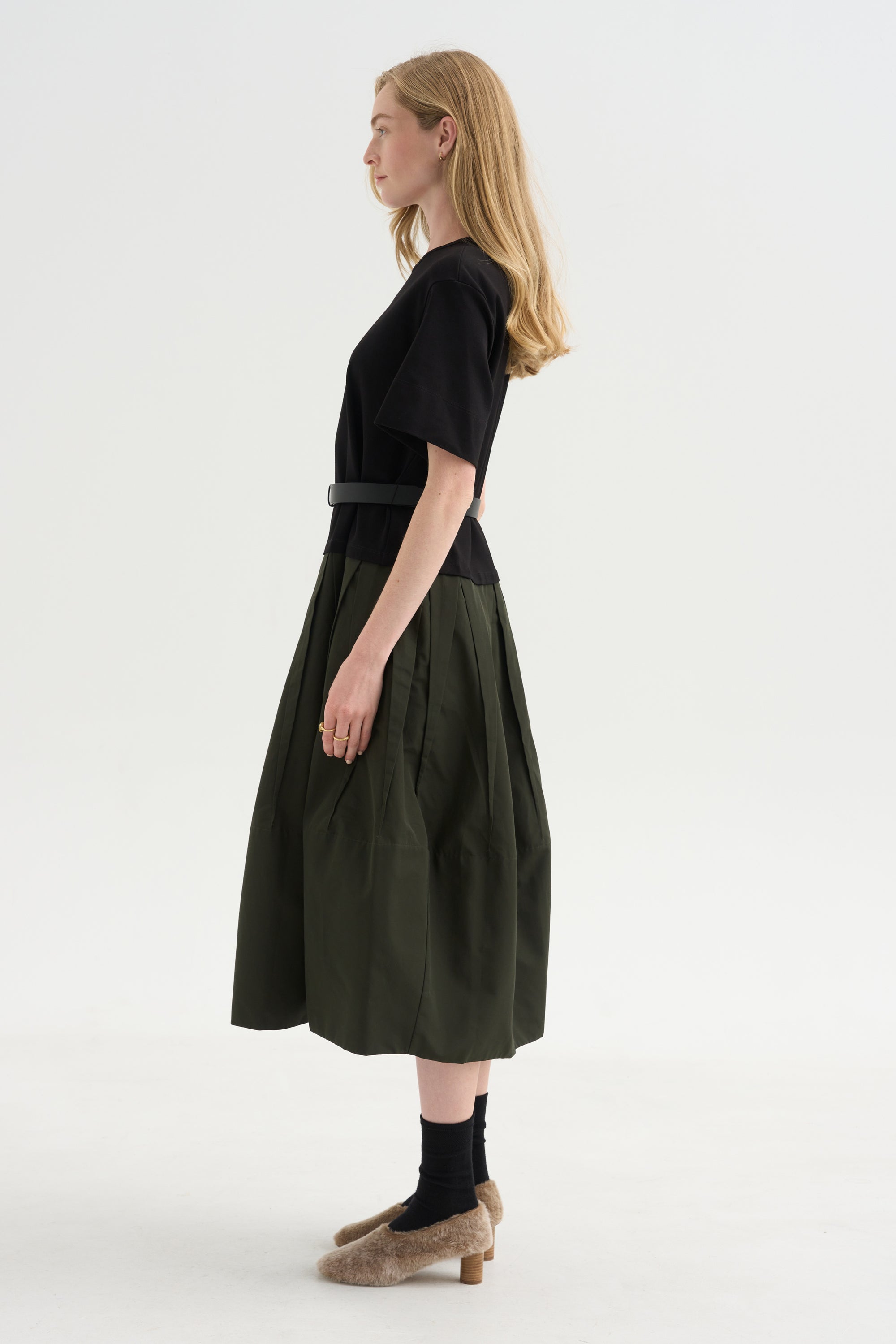 Drop-Waist Dress, Black Khaki