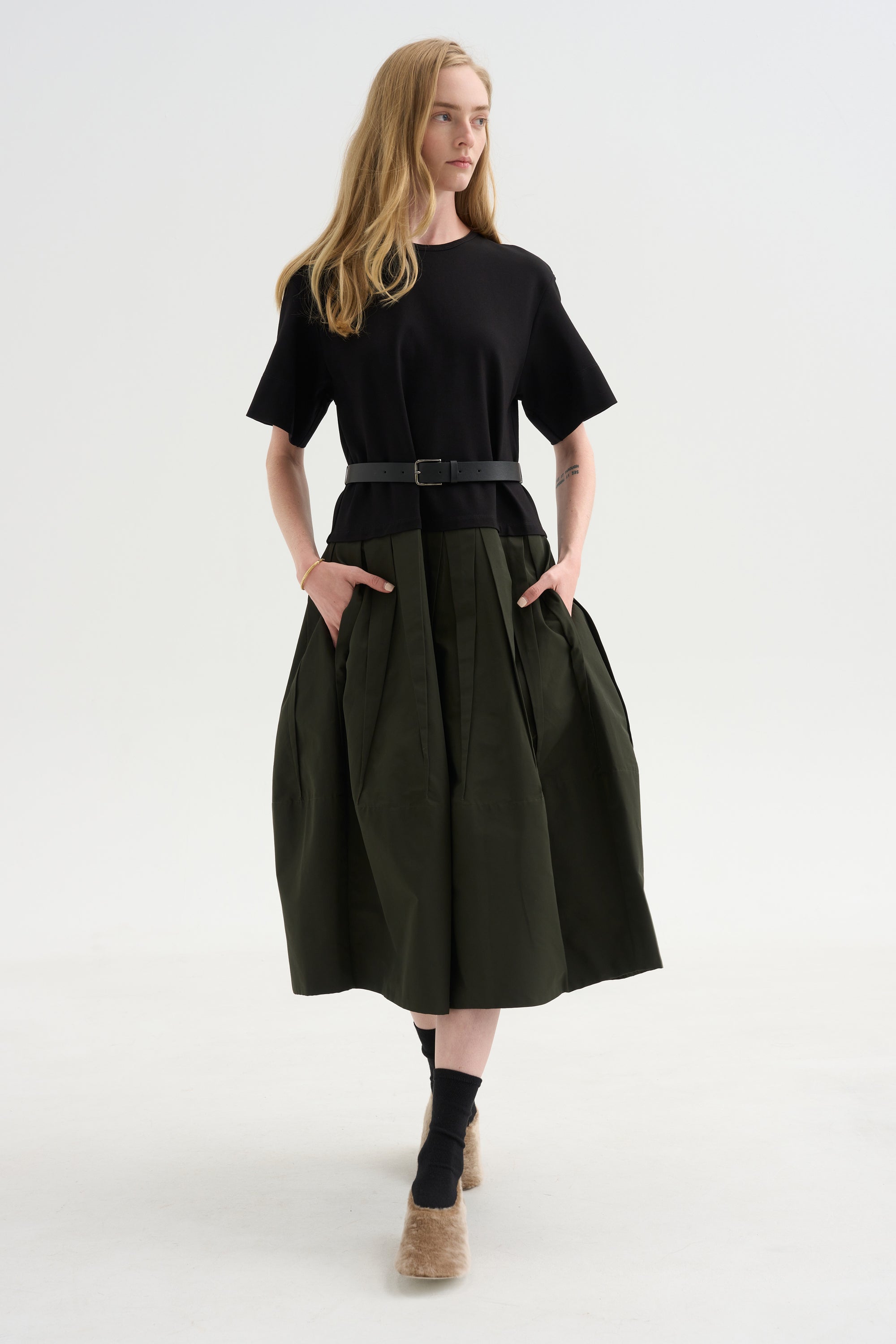 Drop-Waist Dress, Black Khaki