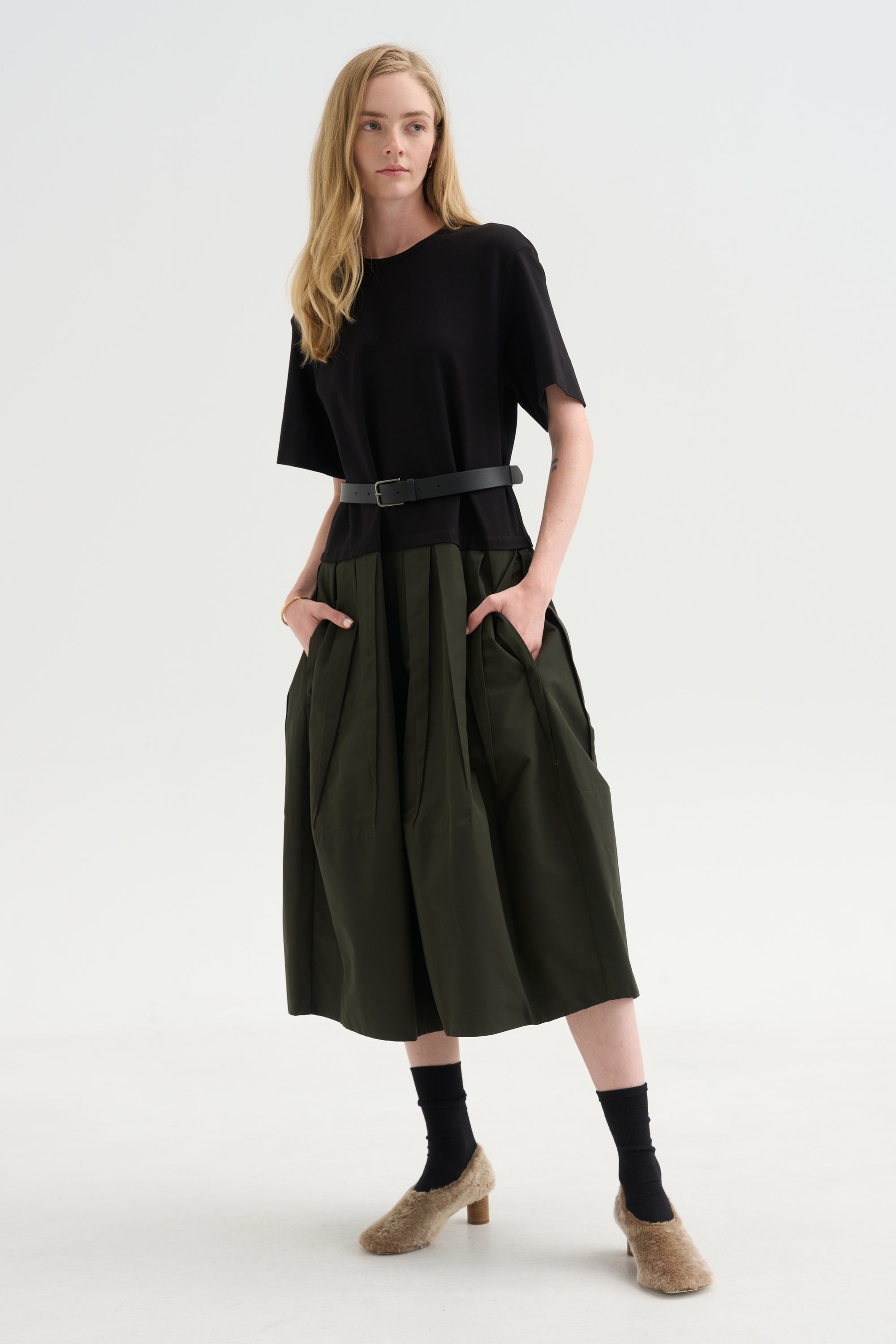 Drop-Waist Dress, Black Khaki