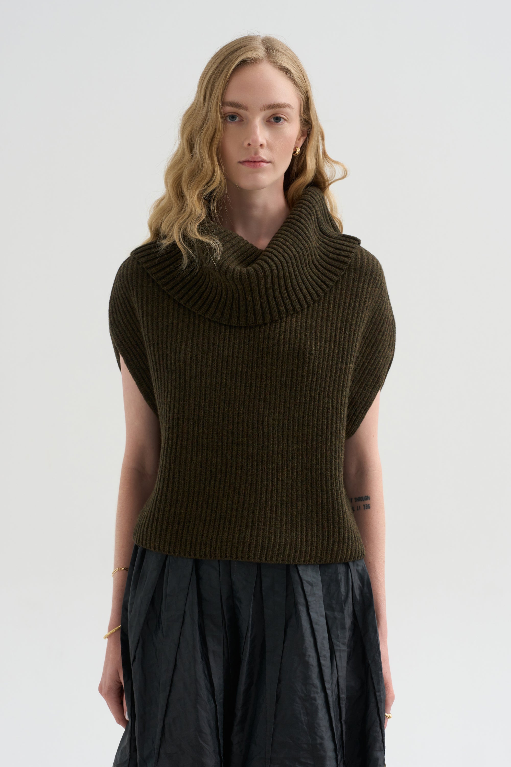 Oversized Turtleneck Sweater, Olive- Brown