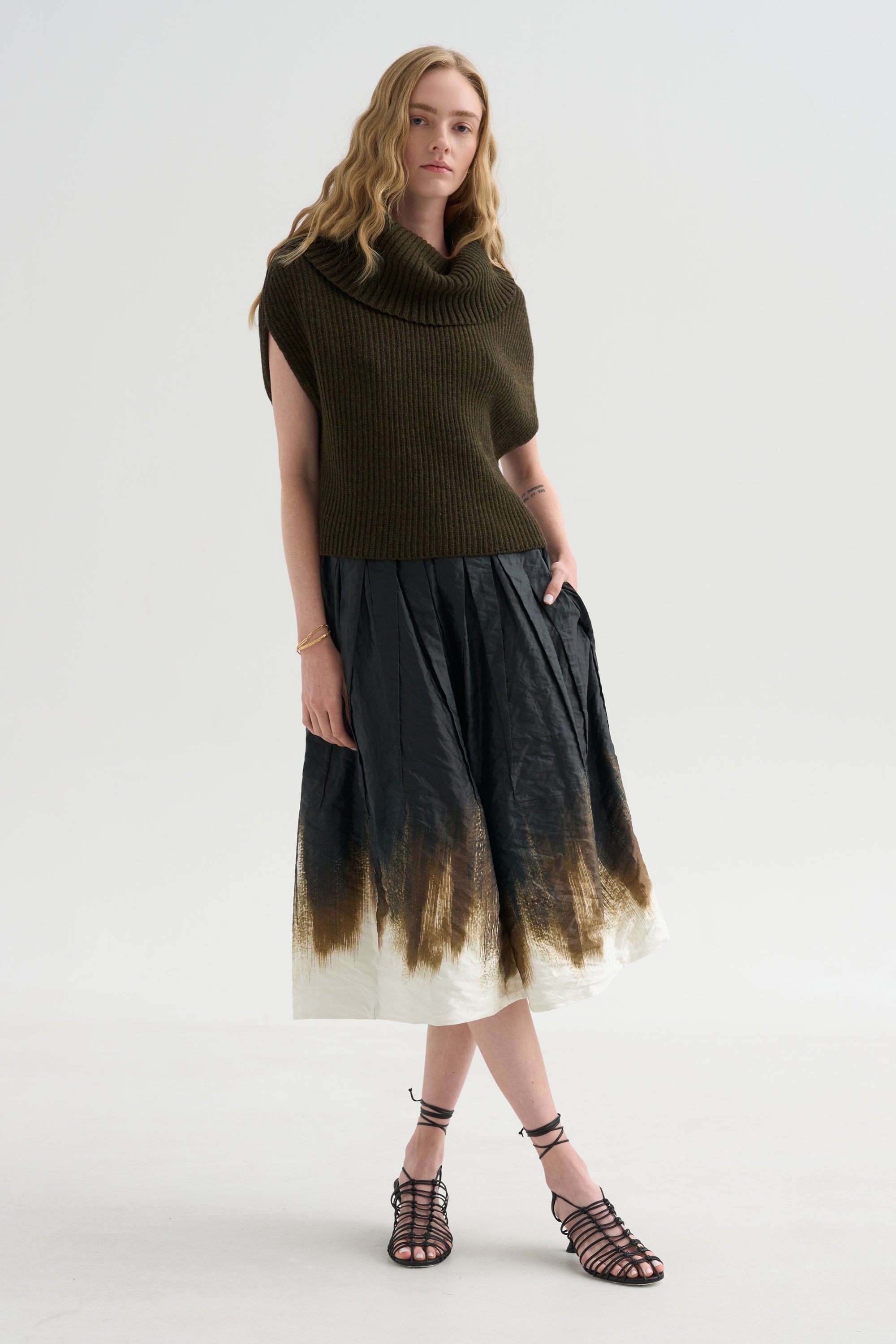 Oversized Turtleneck Sweater, Olive- Brown