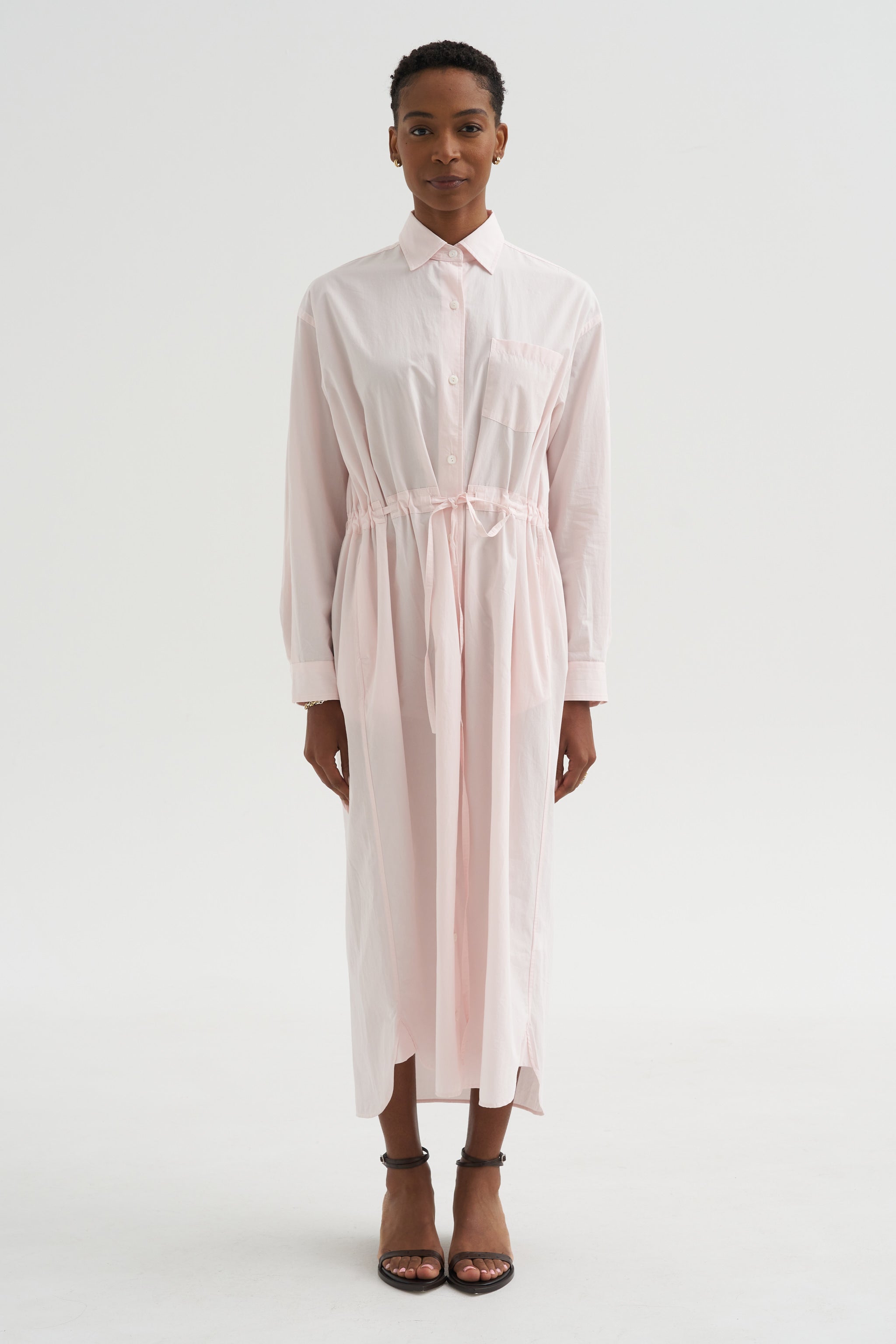 Drawstring Shirt Dress, Blush Pink – Kick Pleat