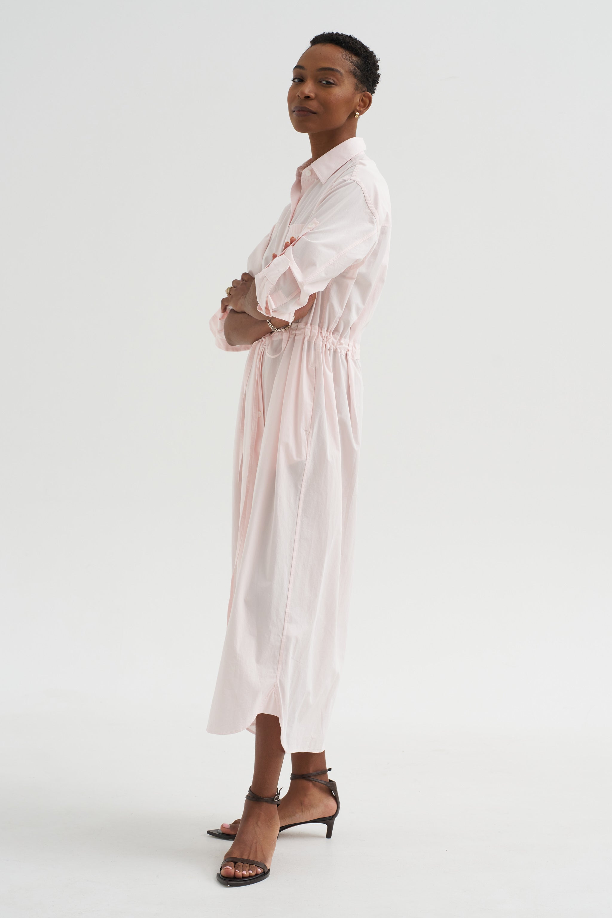 Drawstring Shirt Dress, Blush Pink – Kick Pleat