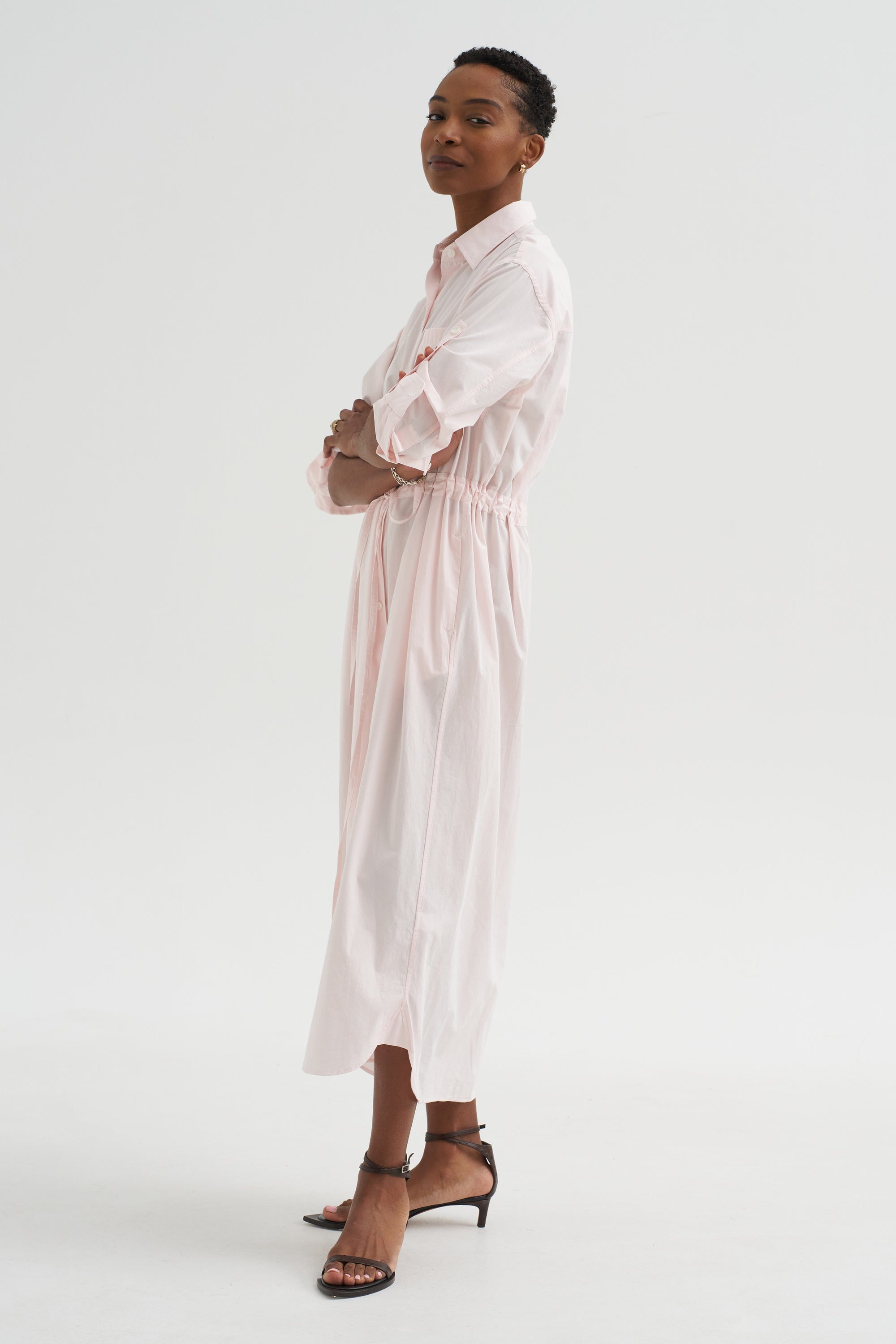 Drawstring Shirt Dress, Blush Pink