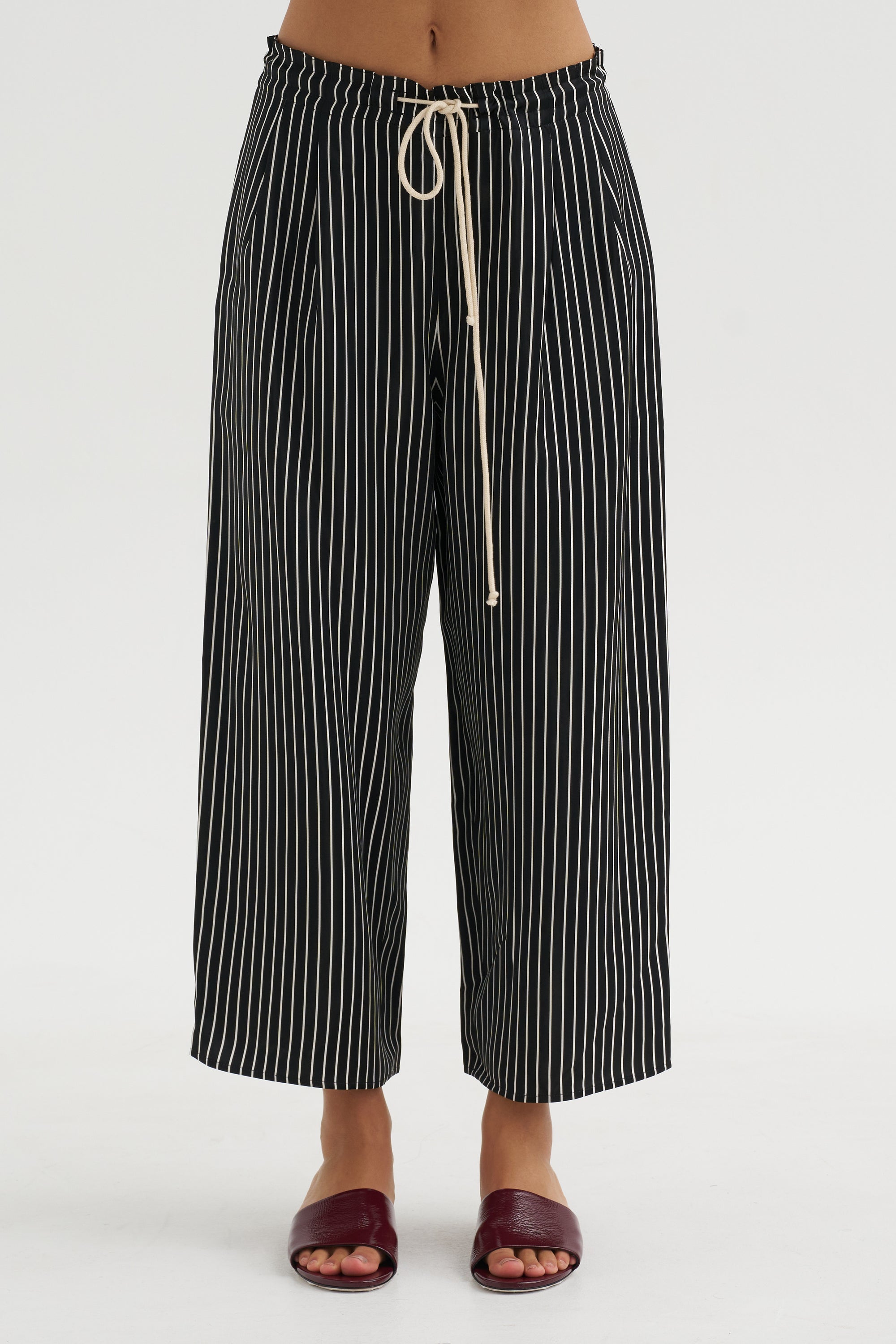 Balloon Drawstring Trouser, Black Stripe