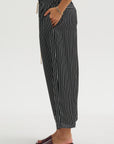 Balloon Drawstring Trouser, Black Stripe