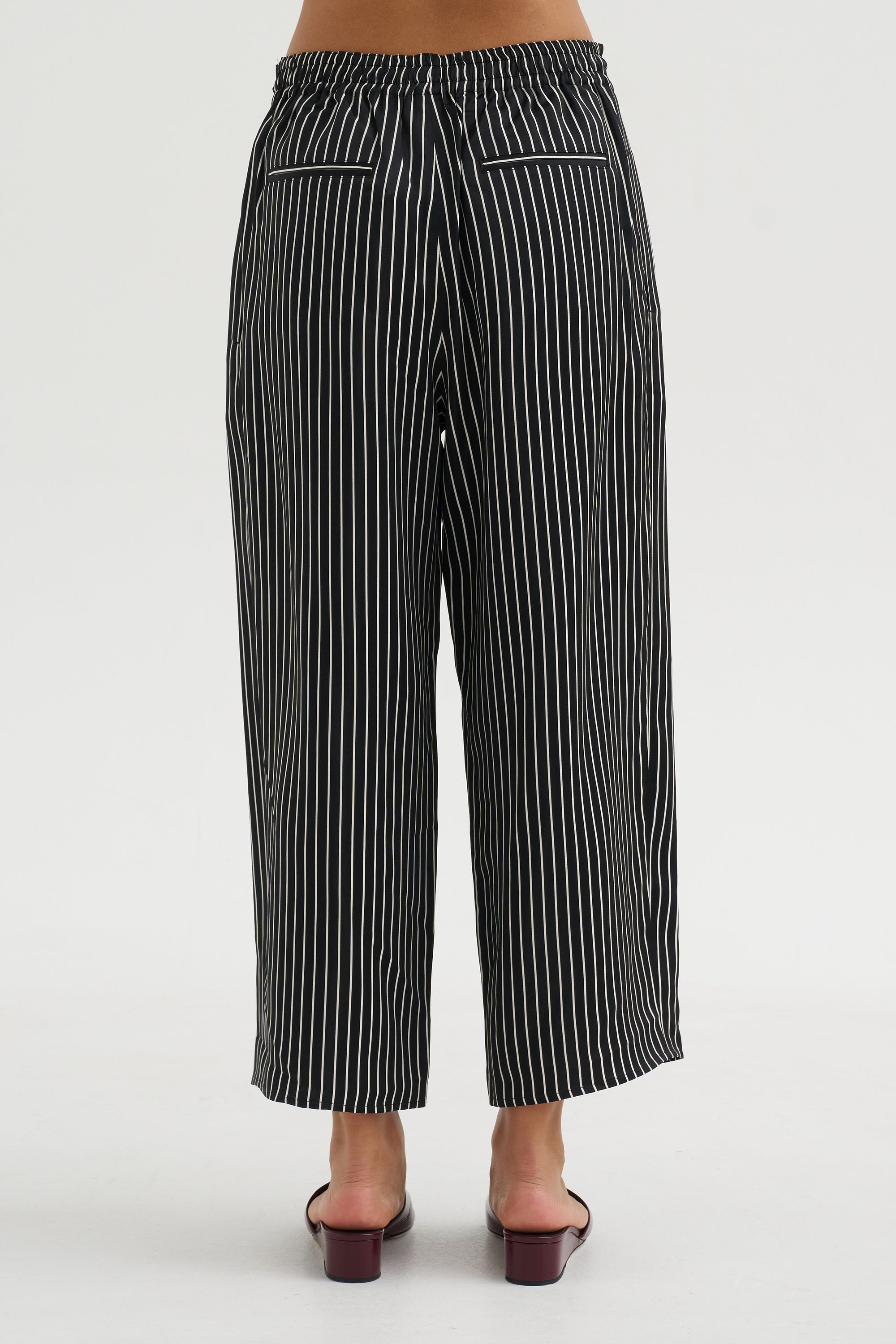Balloon Drawstring Trouser, Black Stripe
