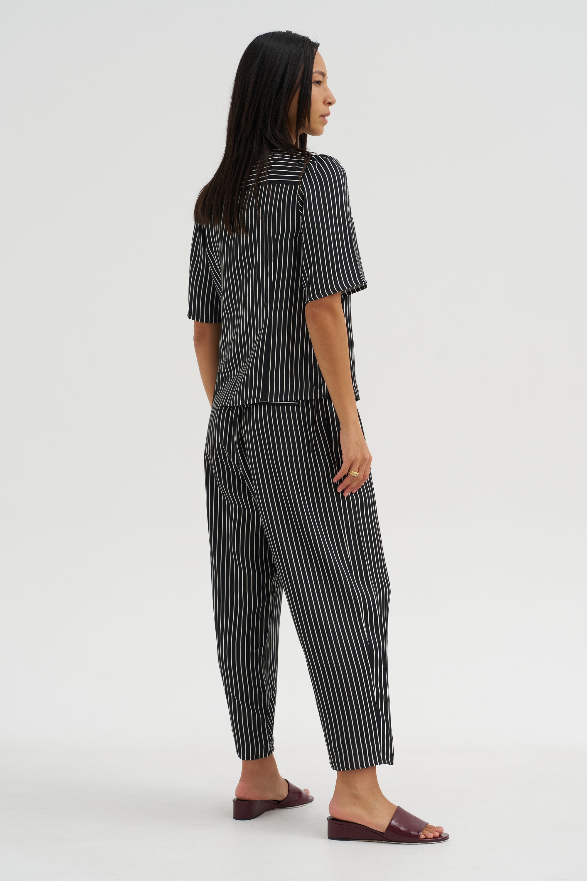Balloon Drawstring Trouser, Black Stripe