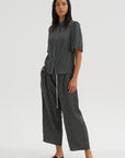 Balloon Drawstring Trouser, Black Stripe
