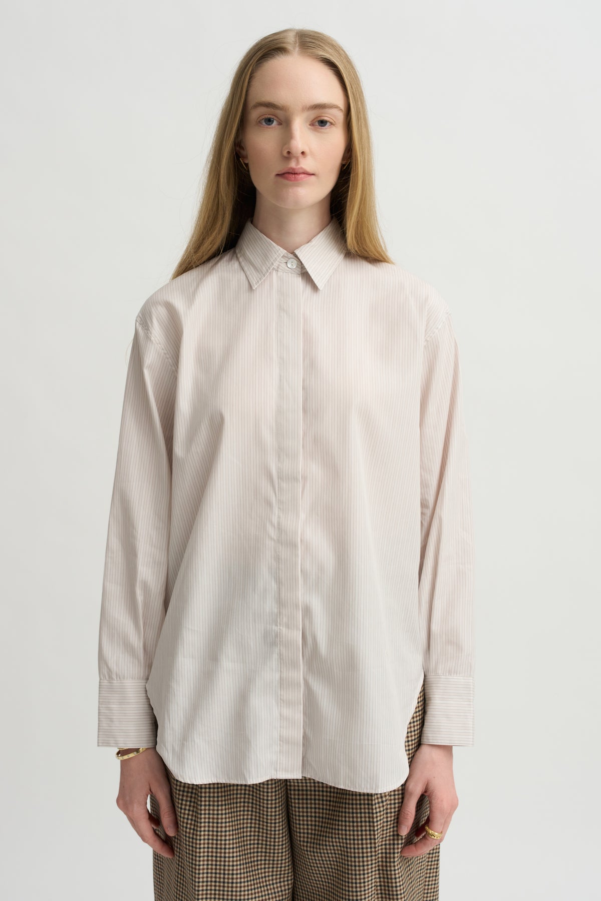 Covered Placket Tunic Shirt, Smoke Stripe